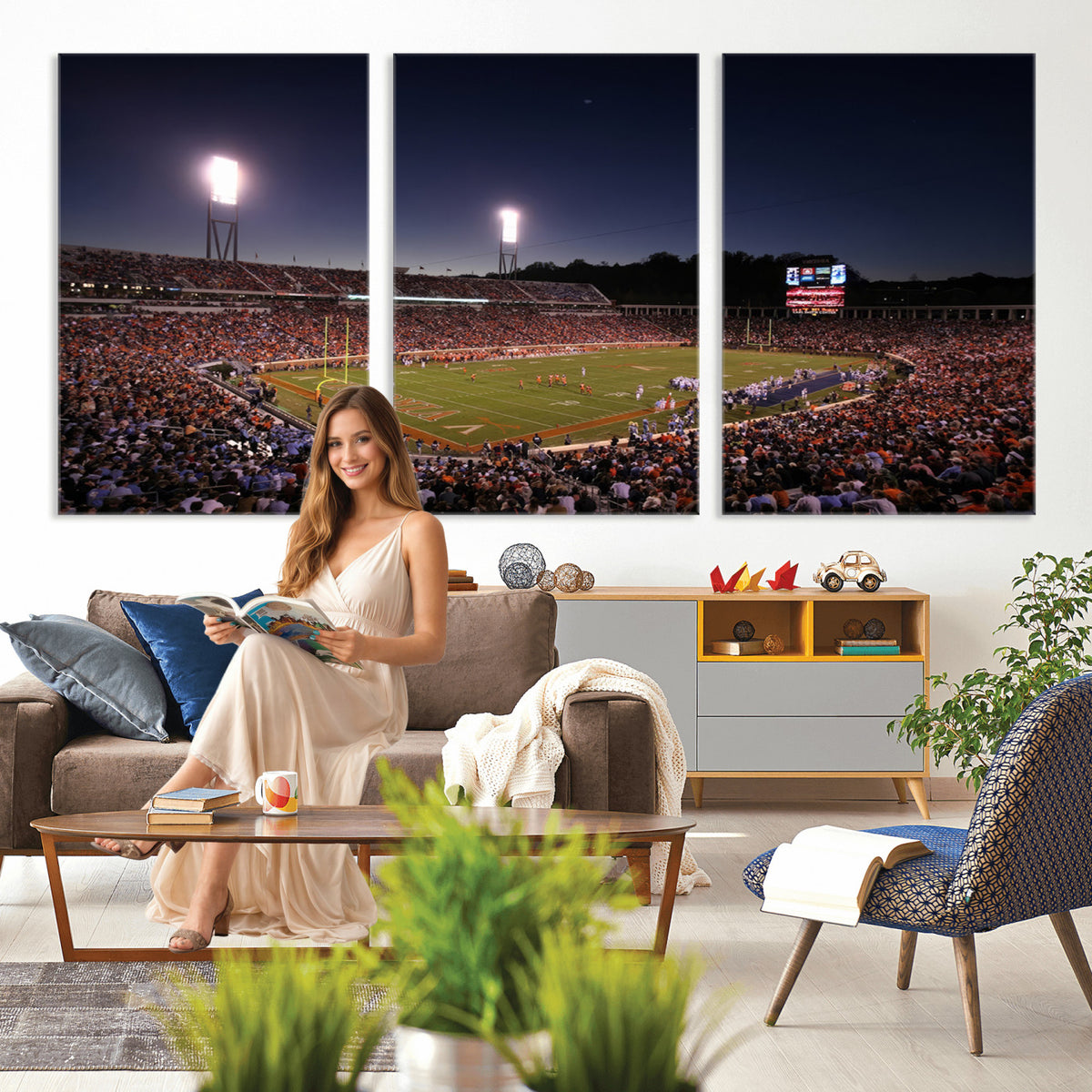 69378-MGV-CV-36X24 - Virginia Cavaliers Football Team Print - Charlottesville Scott Stadium Canvas Print Wall Art