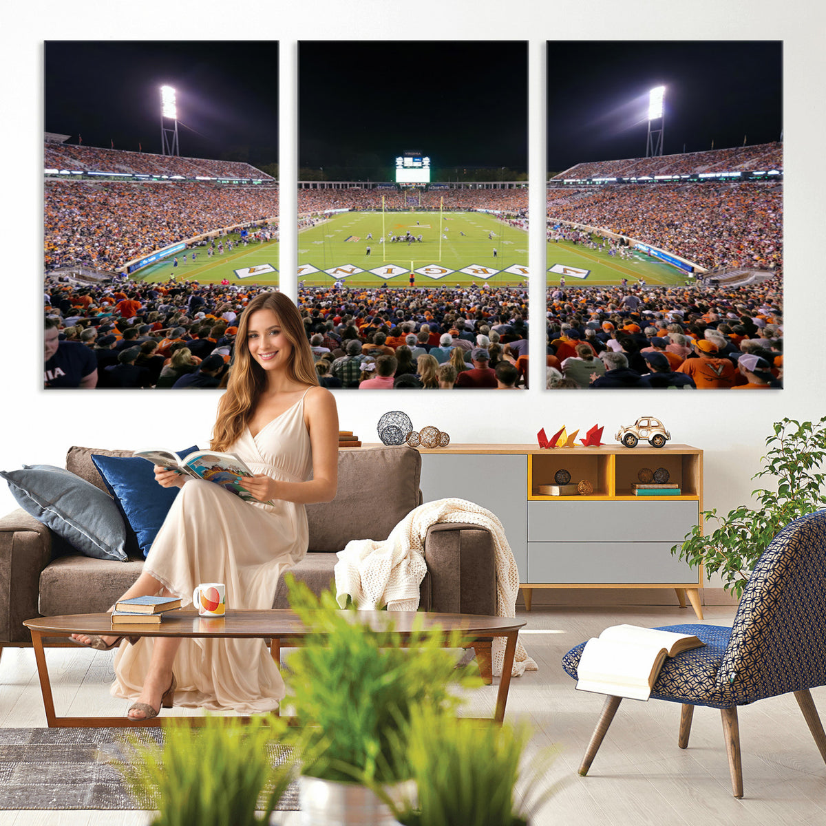 98441-MGV-CV-36X24 - Virginia Cavaliers Football Team Print - Charlottesville Scott Stadium Wall Art Canvas Print