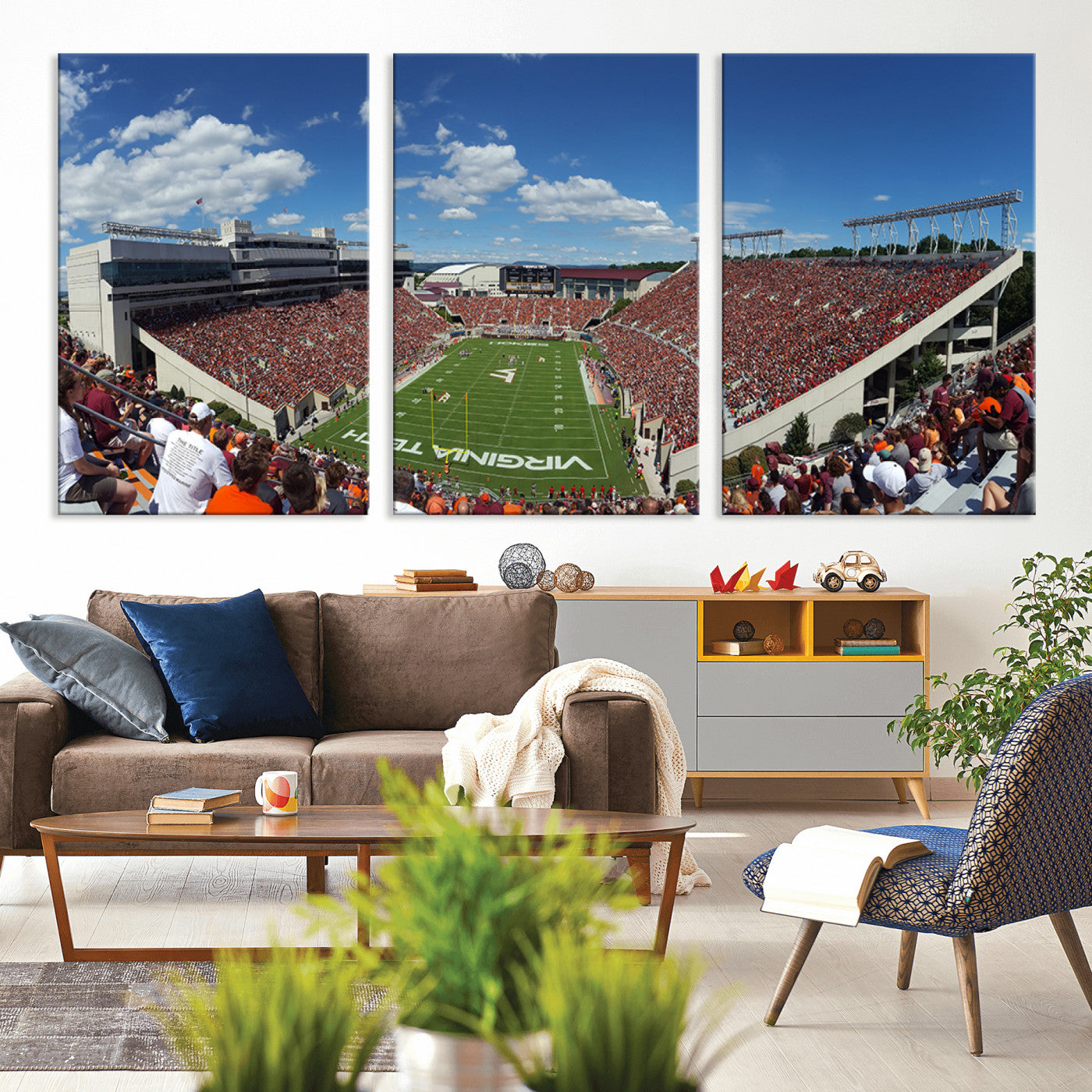 MGV-CV-60X30-3P - Virginia Tech Hokies Football Team Print - Blacksburg Lane Stadium Wall Art Canvas Print
