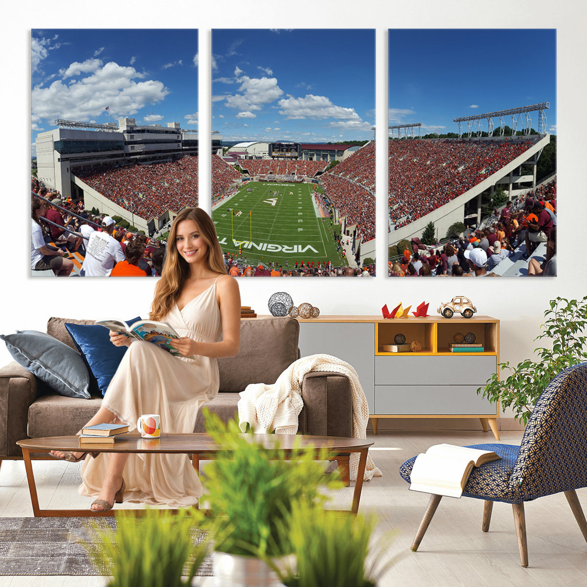87769-MGV-CV-36X24 - Virginia Tech Hokies Football Team Print - Blacksburg Lane Stadium Wall Art Canvas Print