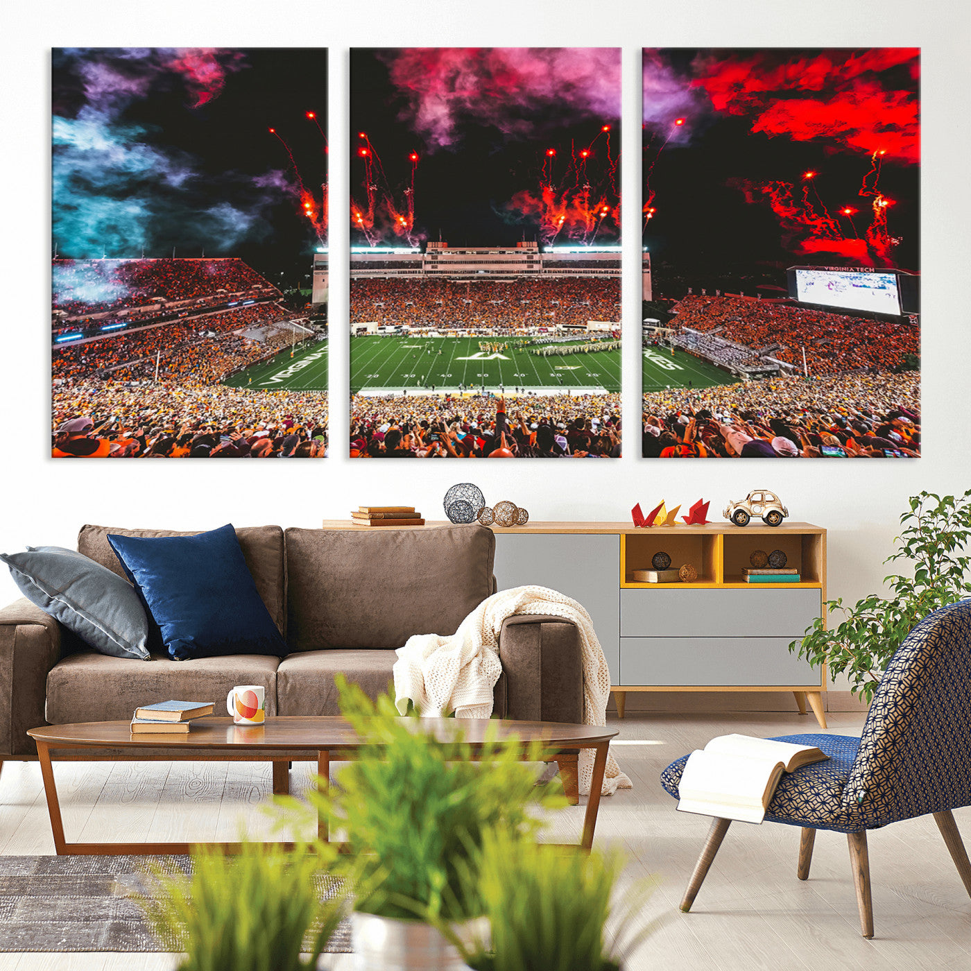 MGV-CV-60X30-3P - Virginia Tech Hokies Football Team Print - Blacksburg Lane Stadium Wall Art Canvas Print
