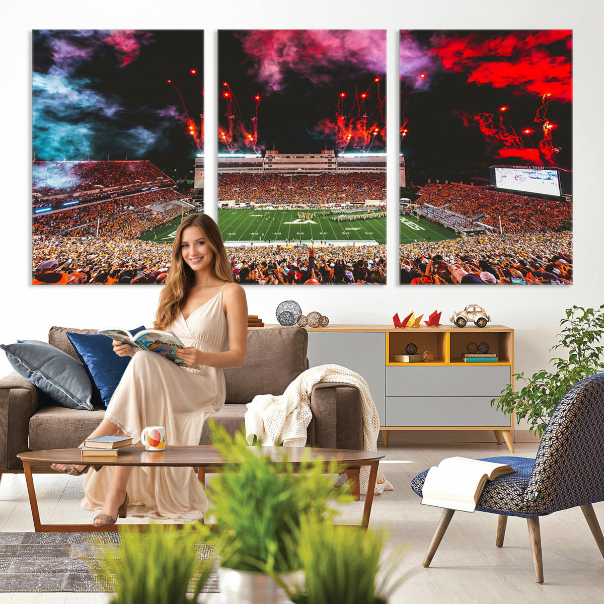 65761-MGV-CV-36X24 - Virginia Tech Hokies Football Team Print - Blacksburg Lane Stadium Wall Art Canvas Print