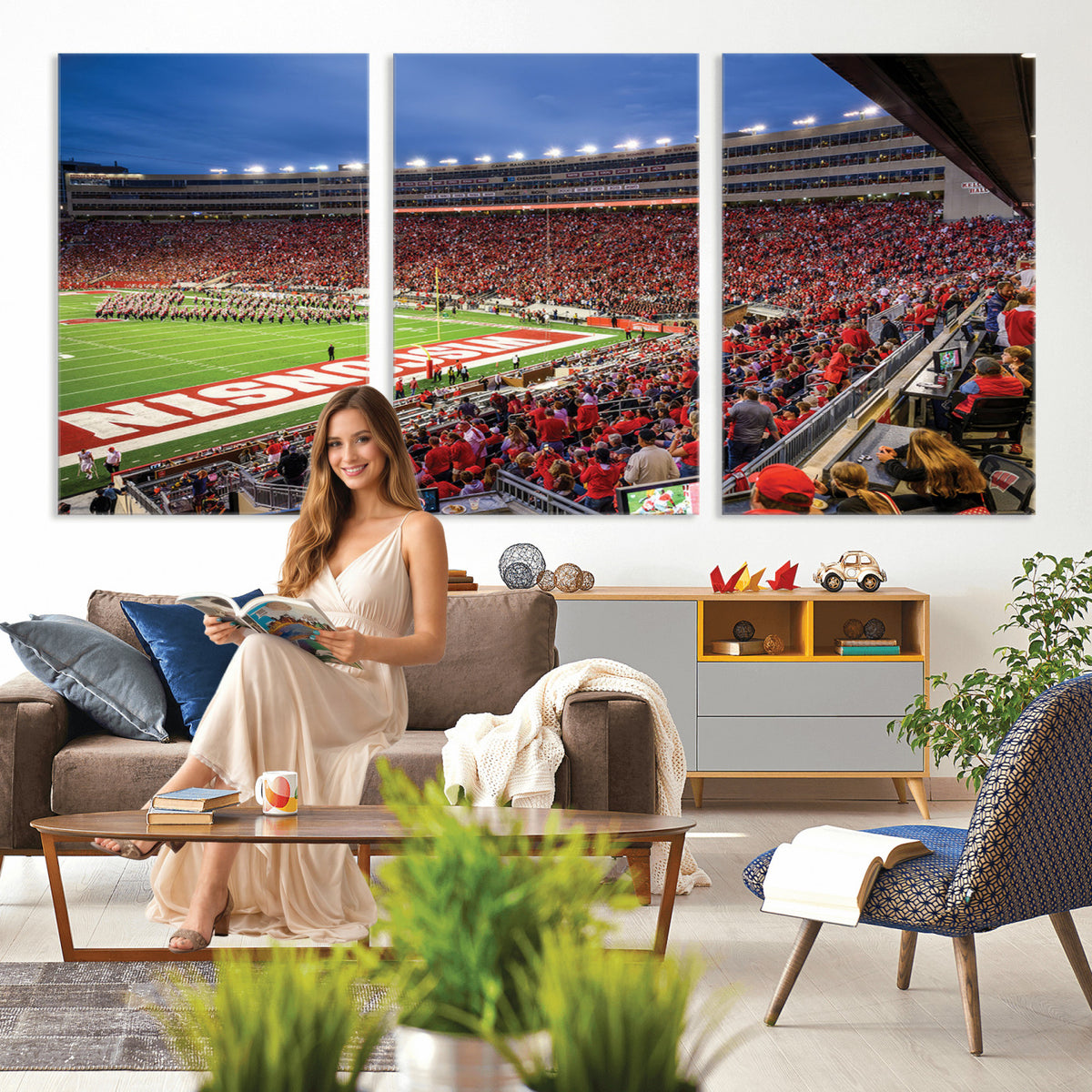 57601-MGV-CV-36X24 - Wisconsin Badgers Football Team Print - Madison Camp Randall Stadium Wall Art, Wisconsin Badgers