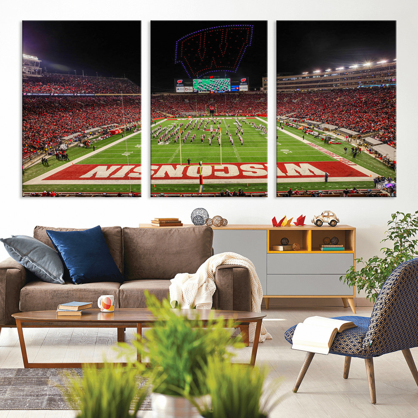 MGV-CV-60X30-3P - Wisconsin Badgers Football Team Print Canvas- Madison Camp Randall Stadium Wall Art Canvas Print