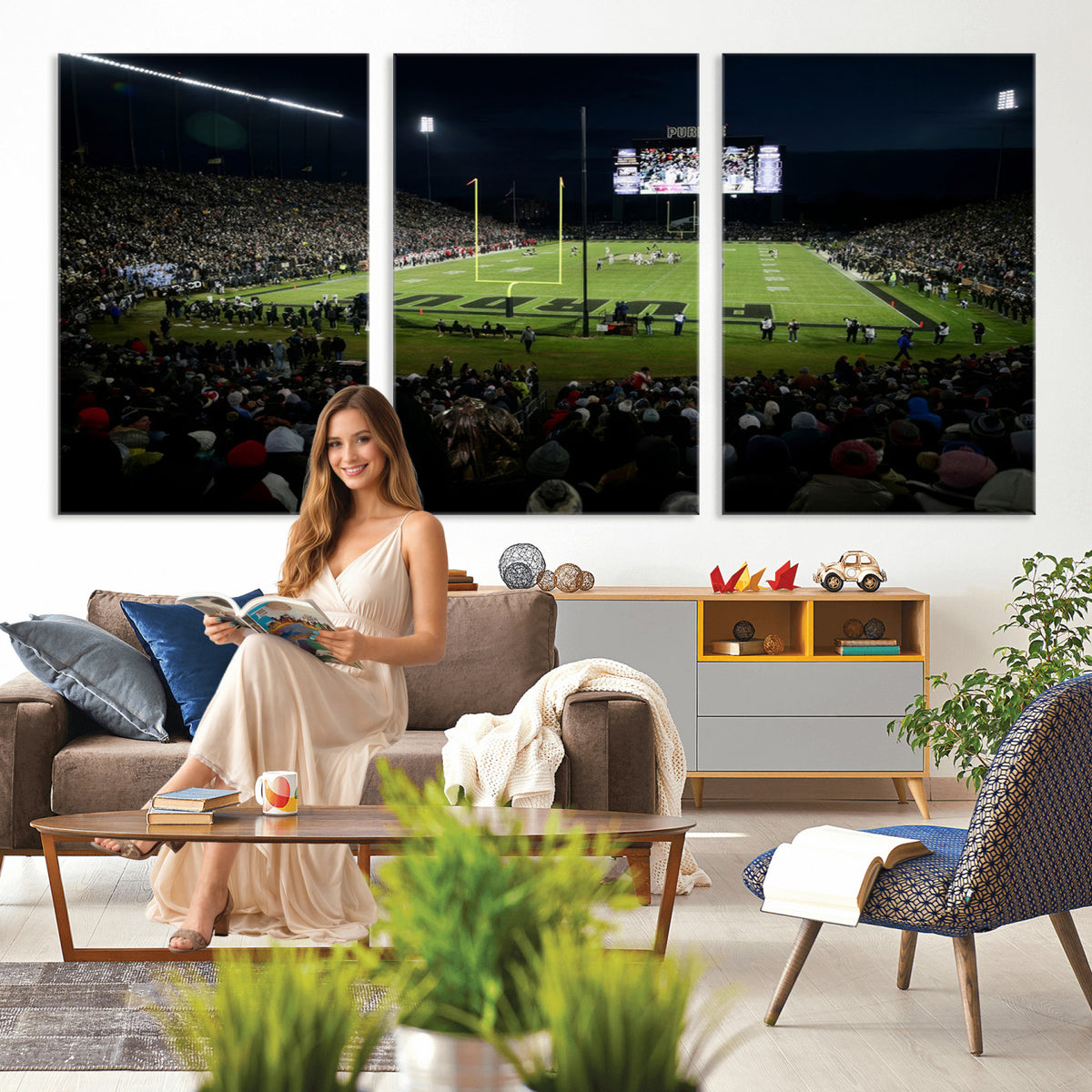 60140-MGV-CV-36X24 - Purdue Boilermakers Football Team Print - West Lafayette Ross–Ade Stadium Wall Art Canvas Print