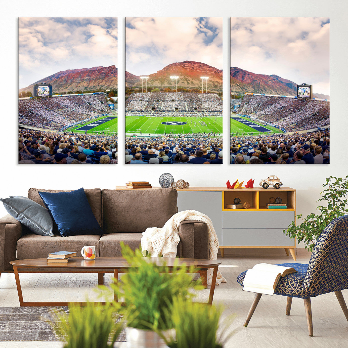 MGV-CV-60X30-3P - Brigham Young University Cougars Football Team Print - Provo LaVell Edwards Stadium Wall Art Canvas