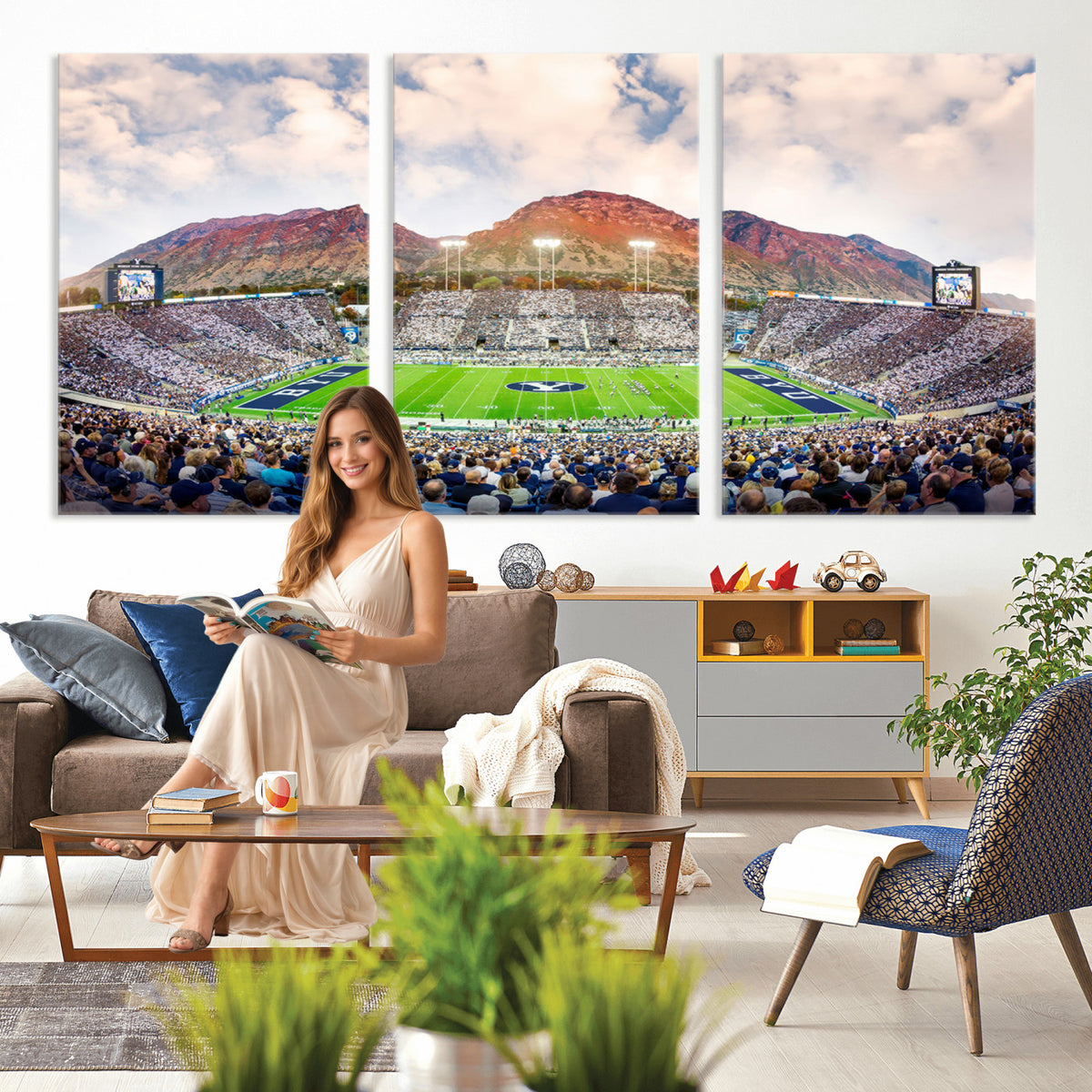 85734-MGV-CV-36X24 - Brigham Young University Cougars Football Team Print - Provo LaVell Edwards Stadium Wall Art Canvas