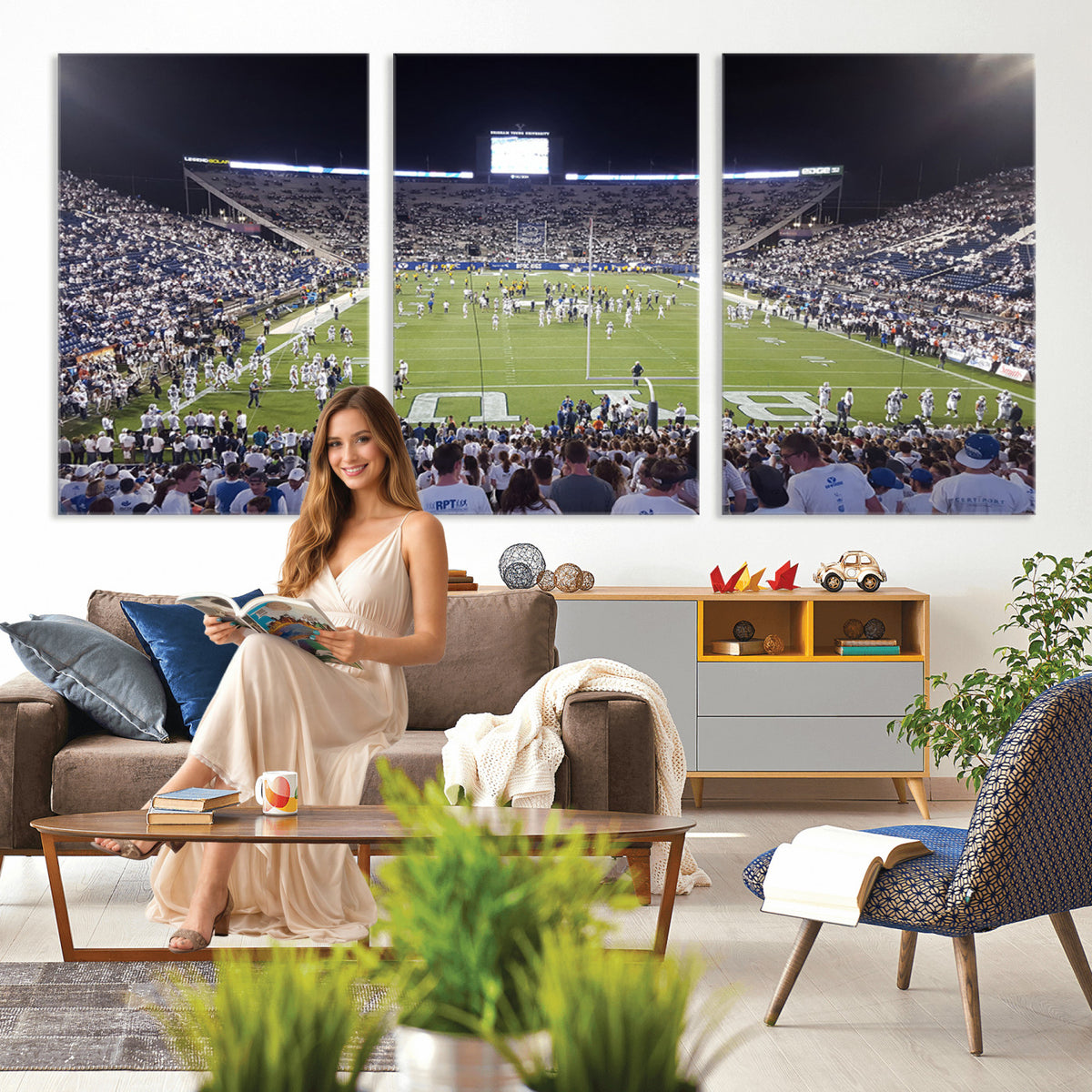 65036-MGV-CV-36X24 - Brigham Young University Cougars Football Print Canvas - Provo LaVell Edwards Stadium Wall Art