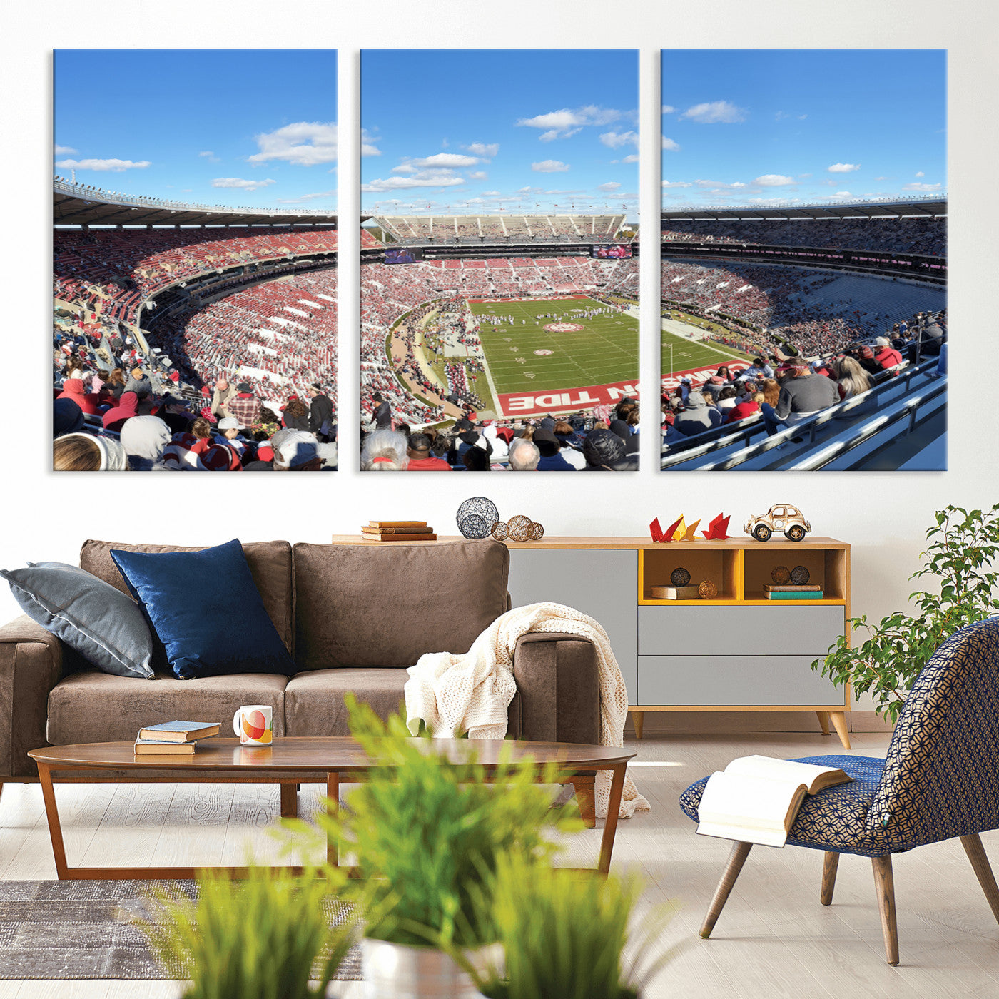 MGV-CV-60X30-3P - University of Alabama Crimson Tide Print Wall Art - Tuscaloosa Bryant-Denny Stadium Wall Art Canvas