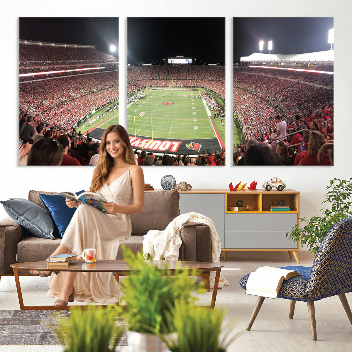 52267-MGV-CV-36X24 - University of Louisville Cardinals Football Team Print - Louisville Cardinal Stadium Wall Art Canvas