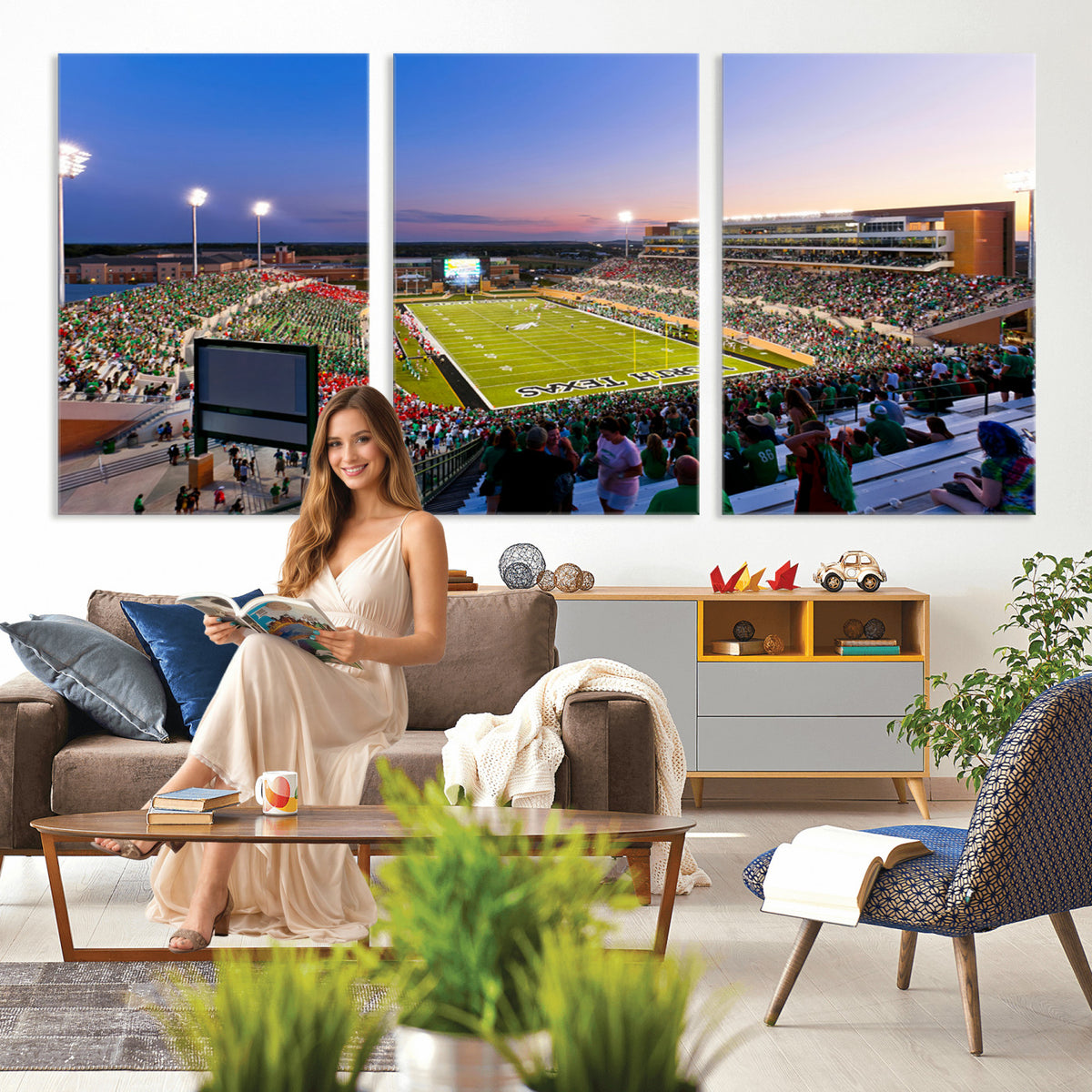25916-MGV-CV-36X24 - University of North Texas Mean Green Football Team Print - Denton DATCU Stadium Canvas Print Wall