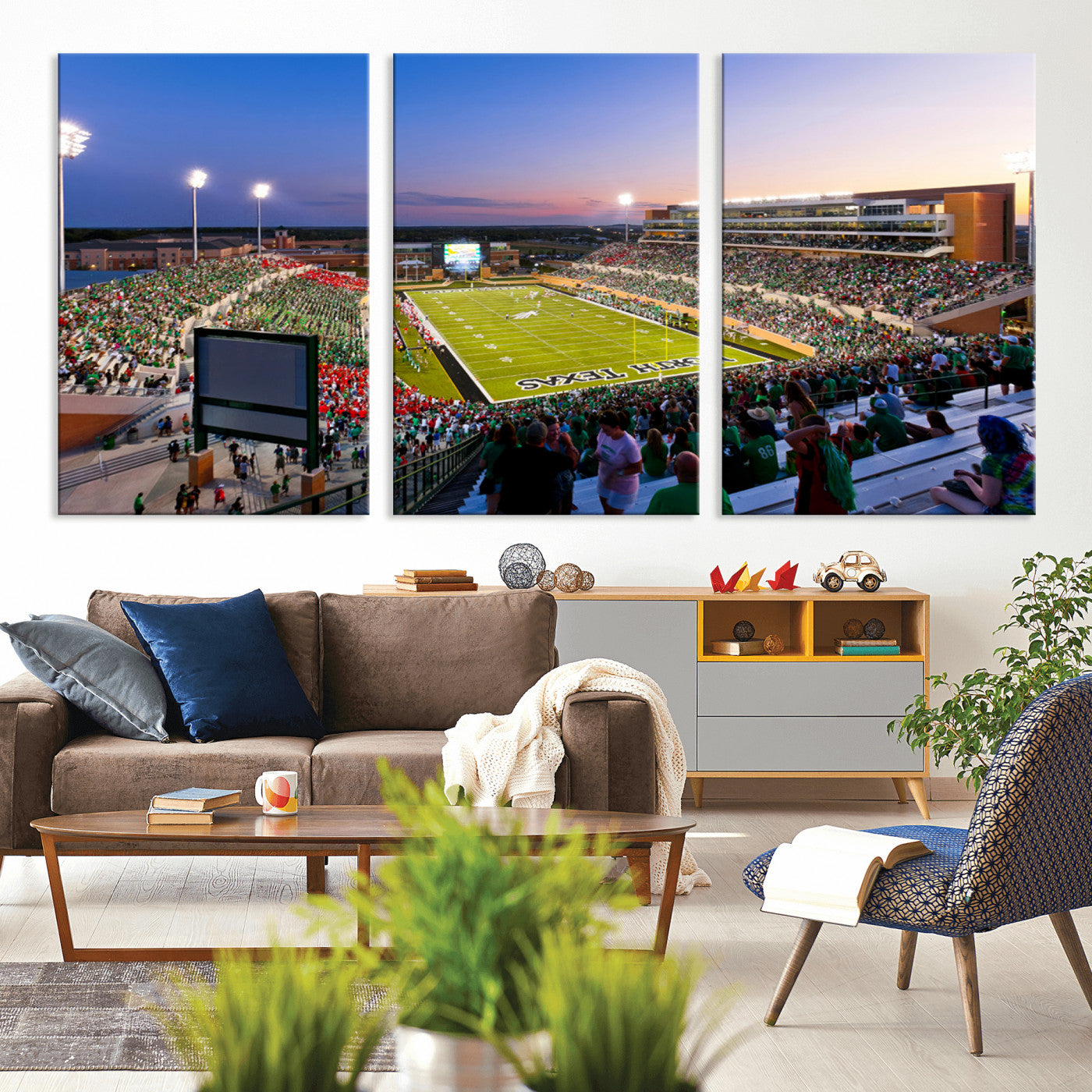 MGV-CV-60X30-3P - University of North Texas Mean Green Football Team Print - Denton DATCU Stadium Wall Art Canvas