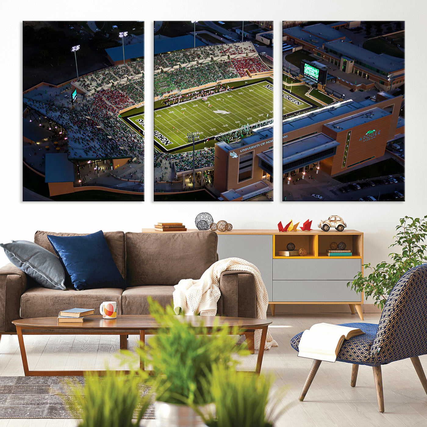 MGV-CV-60X30-3P - University of North Texas Mean Green Football Artwork, Football Team Print - Denton DATCU Stadium