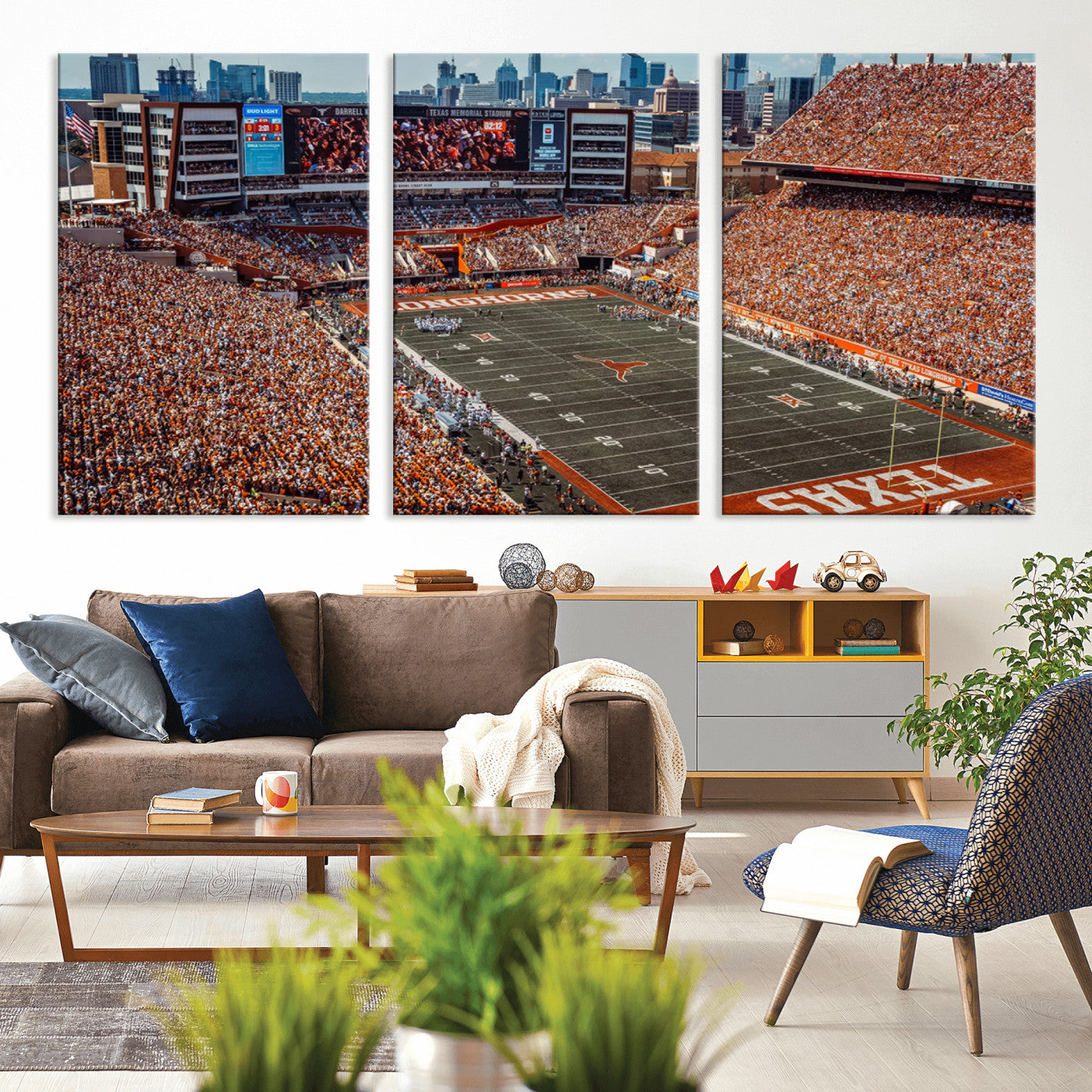 MGV-CV-60X30-3P - University of Texas Longhorns Football Team Print - Austin Darrell K Royal-Texas Memorial Stadium