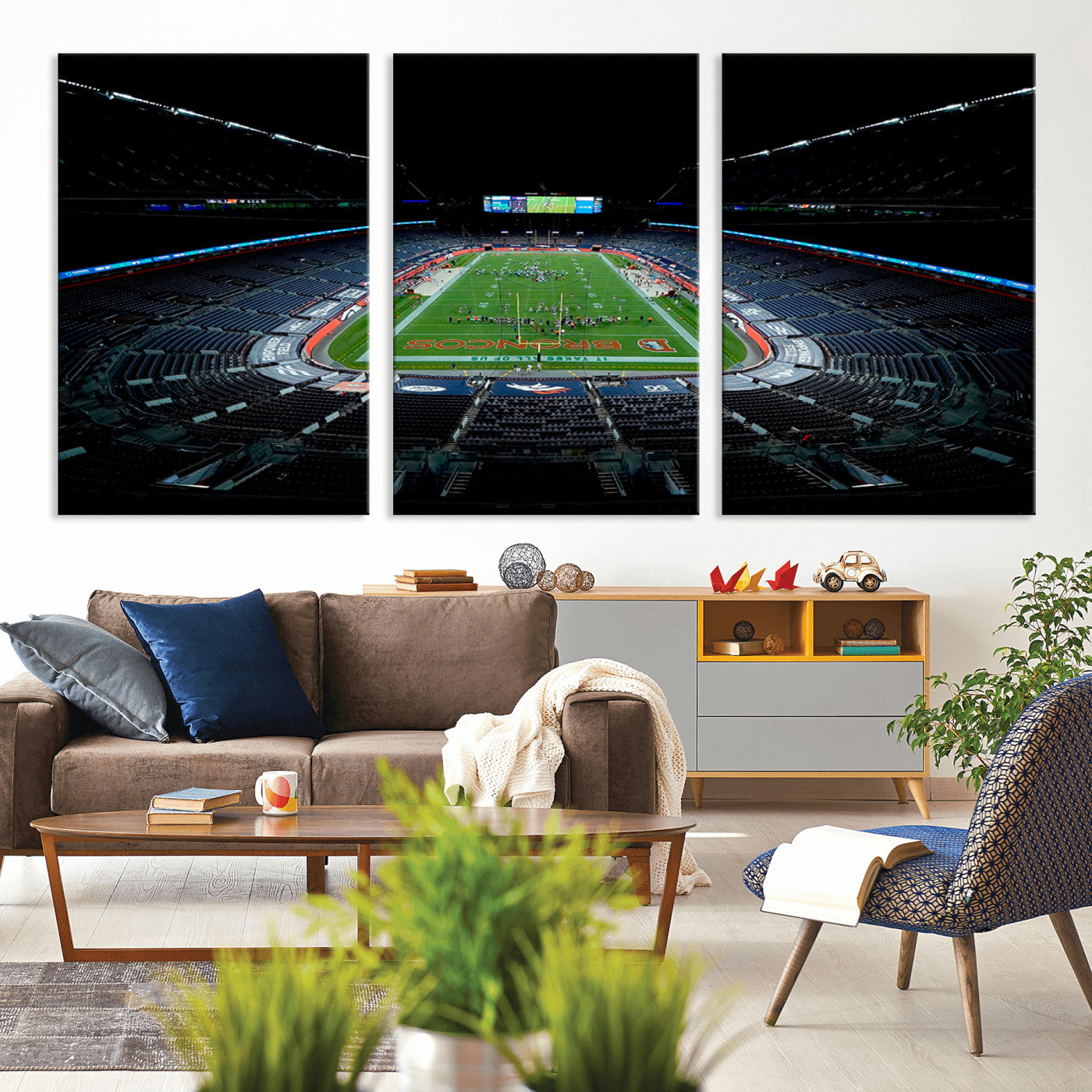 MGV-CV-60X30-3P - Denver Broncos Football Team Print Canvas- Denver Empower Field at Mile High Stadium Wall Art Canvas