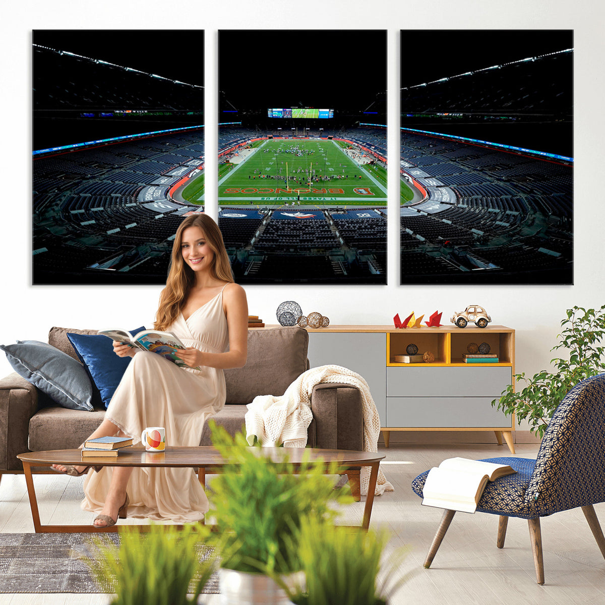 14797-MGV-CV-36X24 - Denver Broncos Football Team Print Canvas- Denver Empower Field at Mile High Stadium Wall Art Canvas