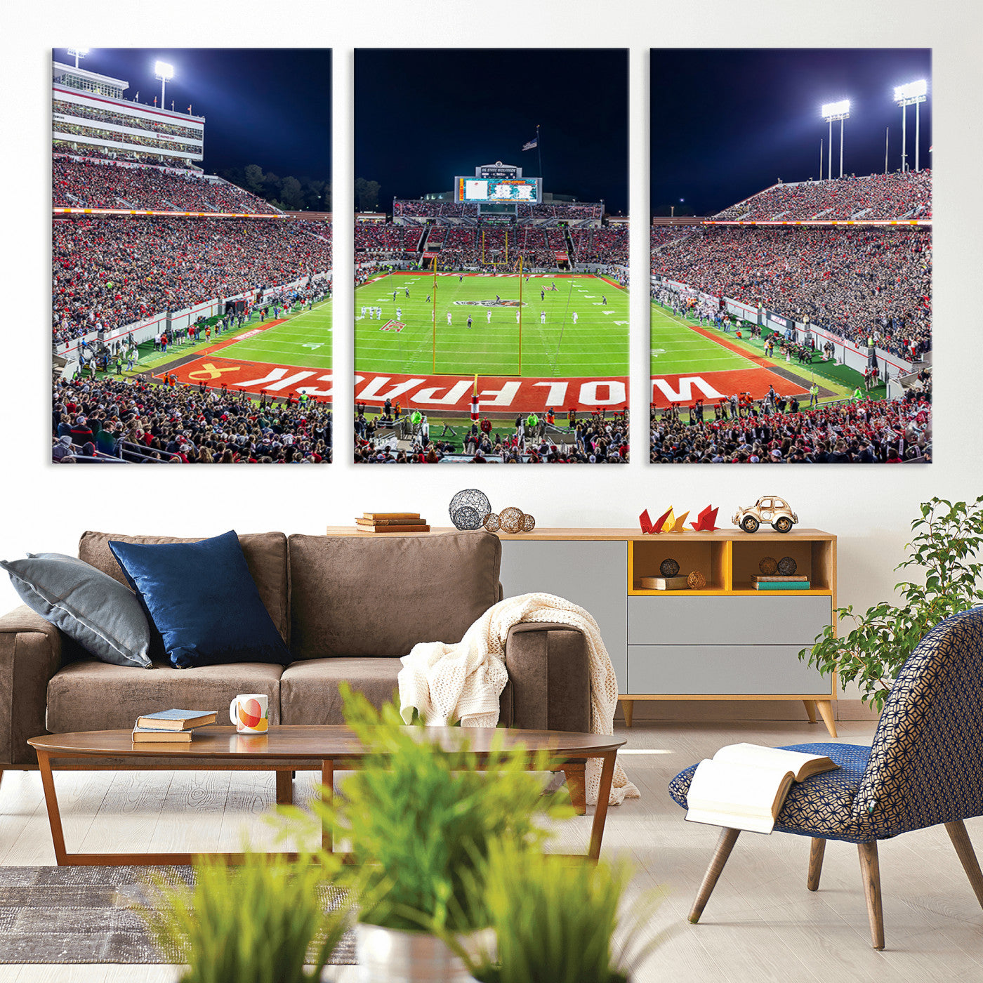 MGV-CV-60X30-3P - Wolfpack Football Team Print - Raleigh Carter-Finley Stadium Wall Art Canvas Print