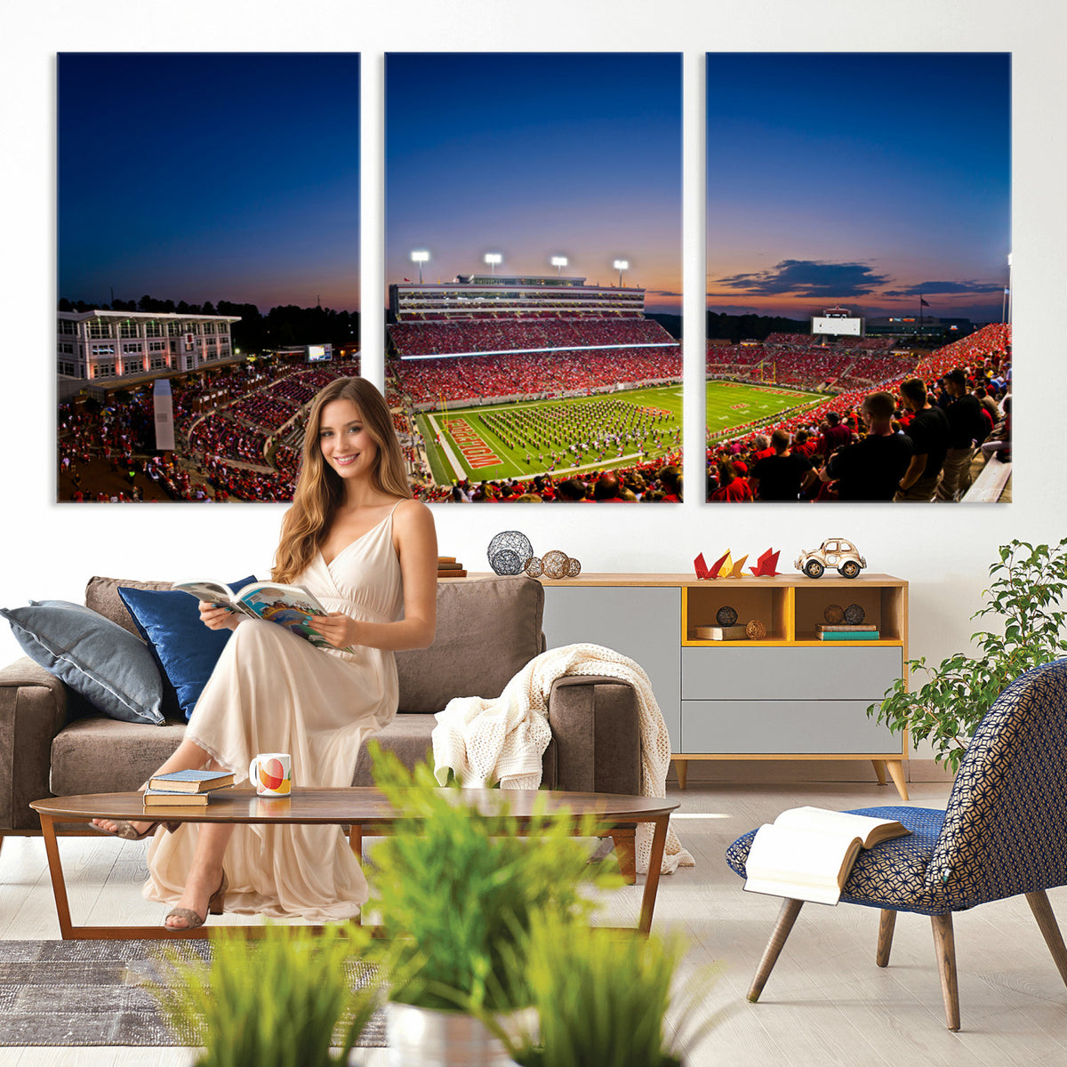 76202-MGV-CV-36X24 - Wolfpack Football Team Wall Art Print - Raleigh Carter-Finley Stadium Wall Art Canvas Print