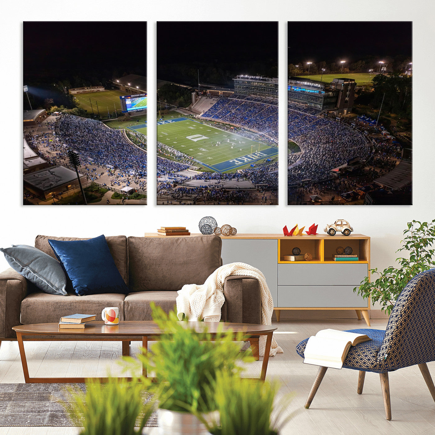 MGV-CV-60X30-3P - Duke University Blue Devils Football Print Canvas - Durham Wallace Wade Stadium Wall Art Canvas