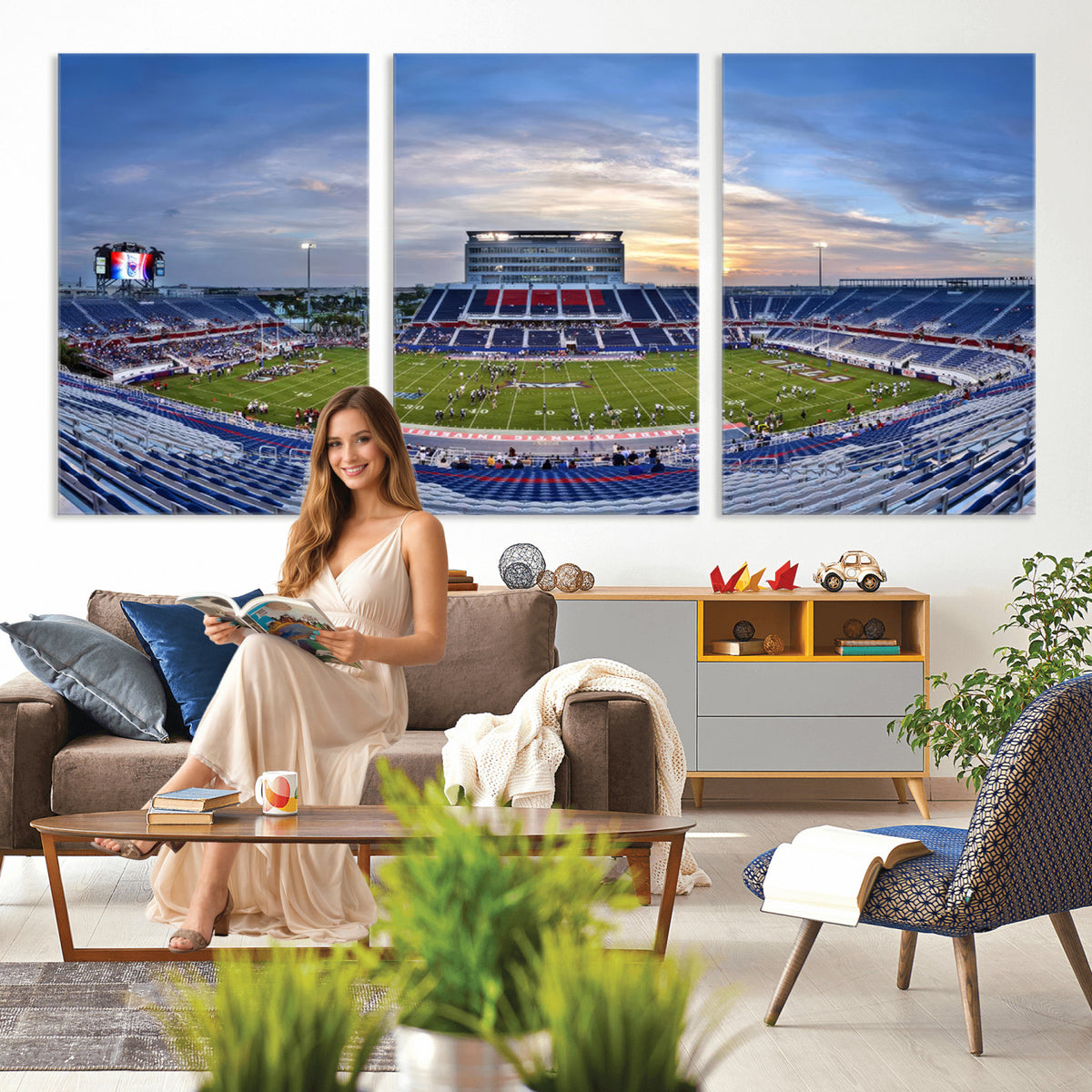 69559-MGV-CV-36X24 - Florida Atlantic University Owls Football Team Print - Boca Raton FAU Stadium Wall Art Canvas Print