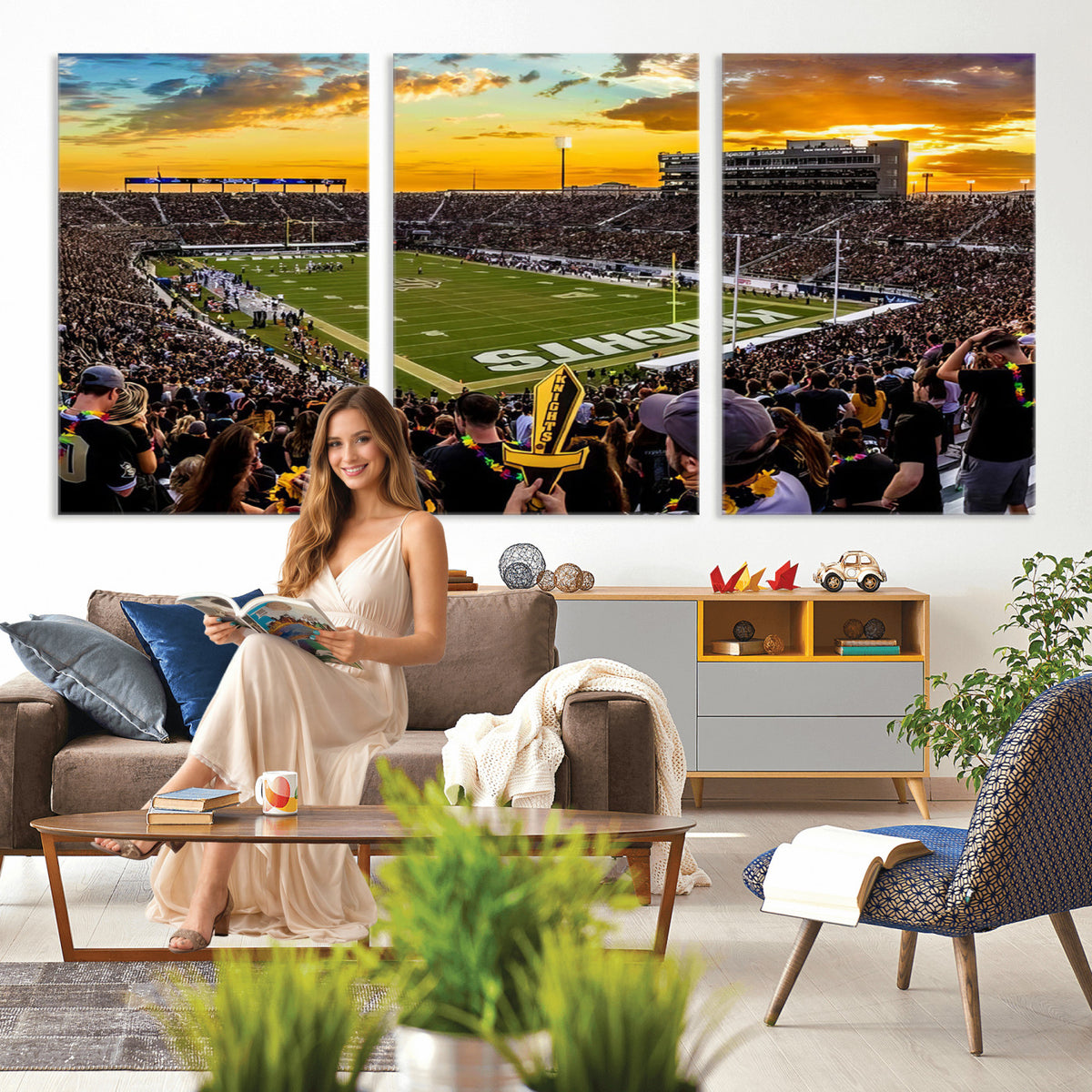 66803-MGV-CV-36X24 - UCF Knights Football Team Print - Orlando FBC Mortgage Stadium, UCF Knights Wall Art Canvas Print