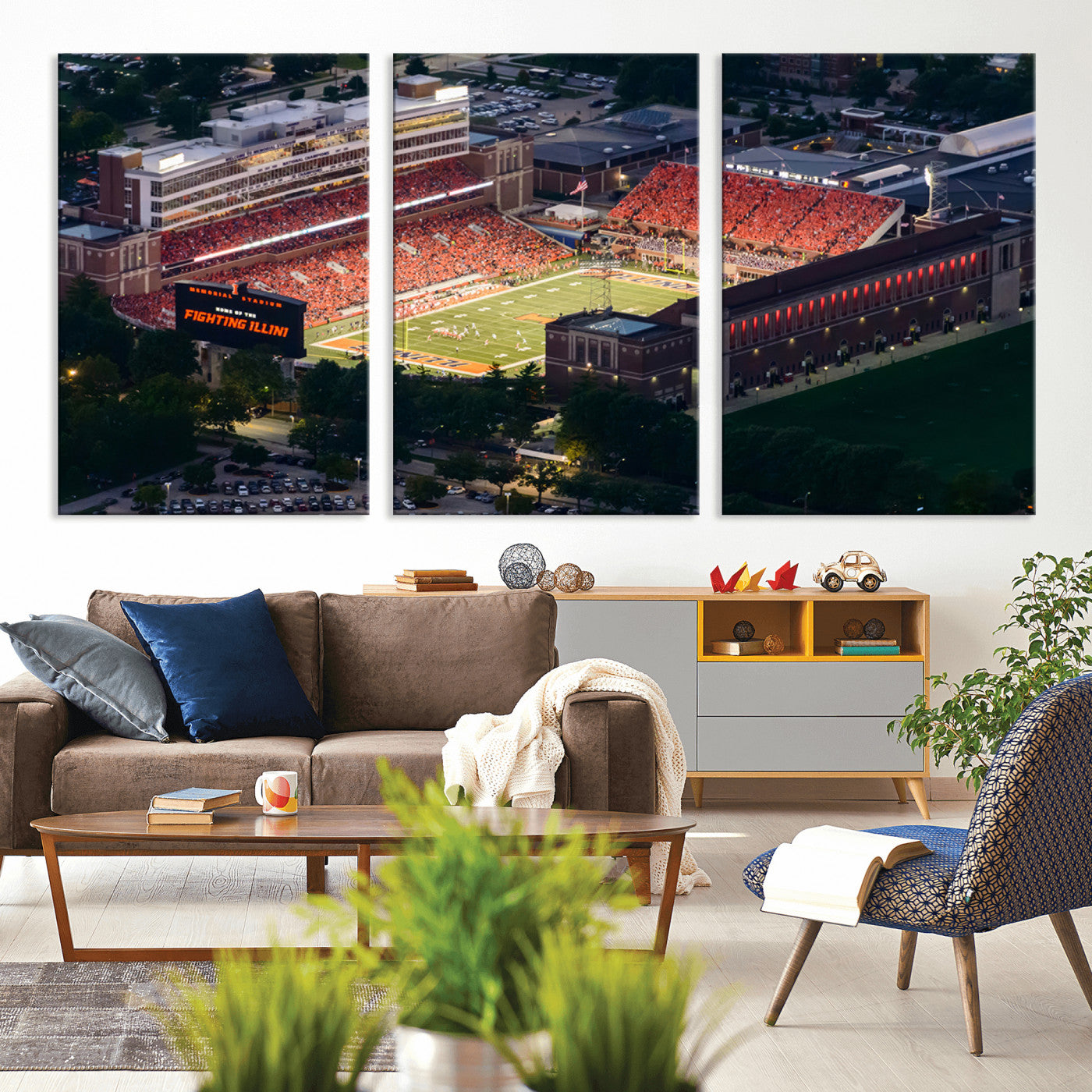 MGV-CV-60X30-3P - University of Illinois Fighting Illini Football Team Print - Champaign Illinois Memorial Stadium