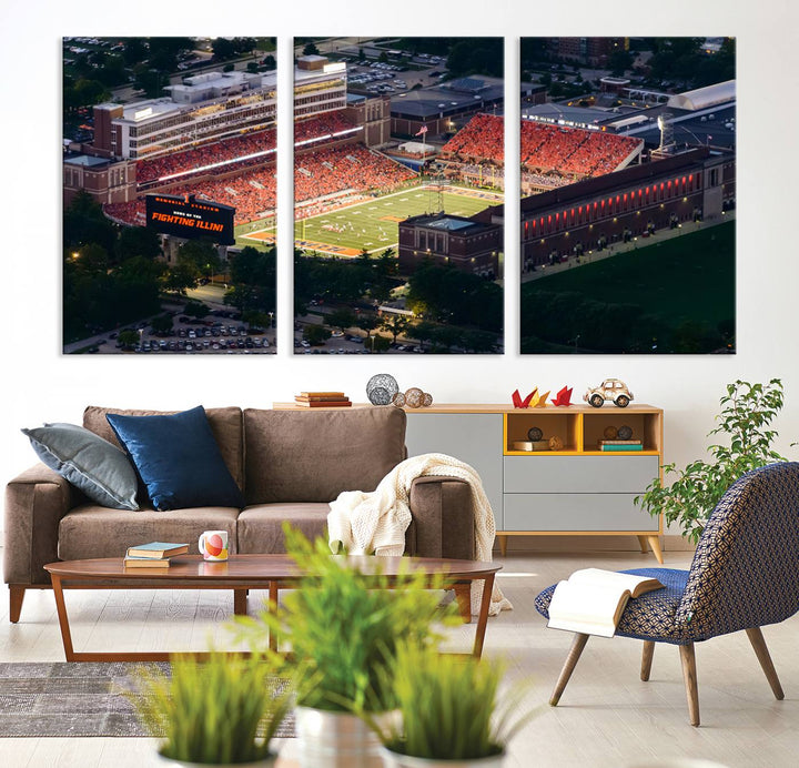 University of Illinois Fighting Illini Football Team Print - Champaign Illinois Memorial Stadium Wall Art Canvas Print