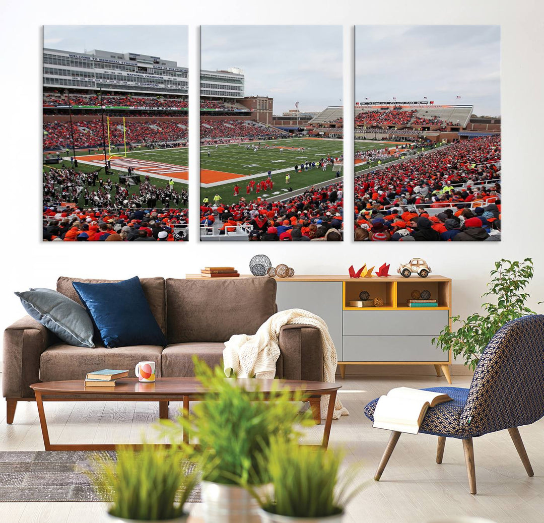 University of Illinois Fighting Illini Football Team Print - Champaign Illinois Memorial Stadium Wall Art Canvas Print