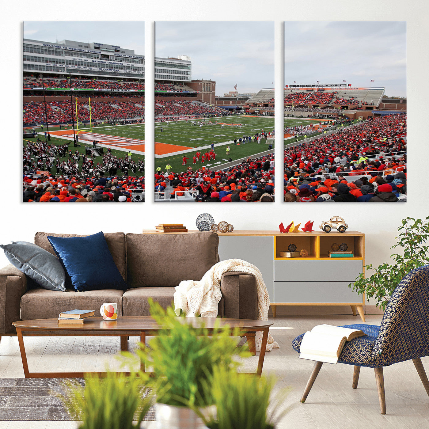 MGV-CV-60X30-3P - University of Illinois Fighting Illini Football Team Print - Champaign Illinois Memorial Stadium
