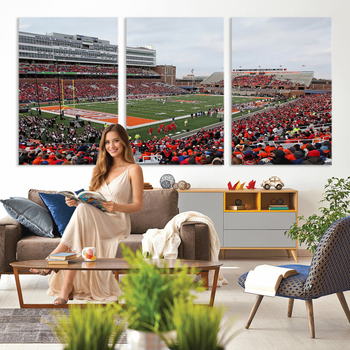 86851-MGV-CV-36X24 - University of Illinois Fighting Illini Football Team Print - Champaign Illinois Memorial Stadium