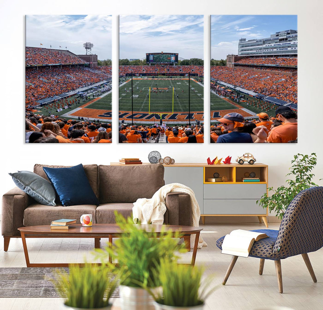 University of Illinois Fighting Illini Football Team Print - Champaign Illinois Memorial Stadium Wall Art Canvas Print