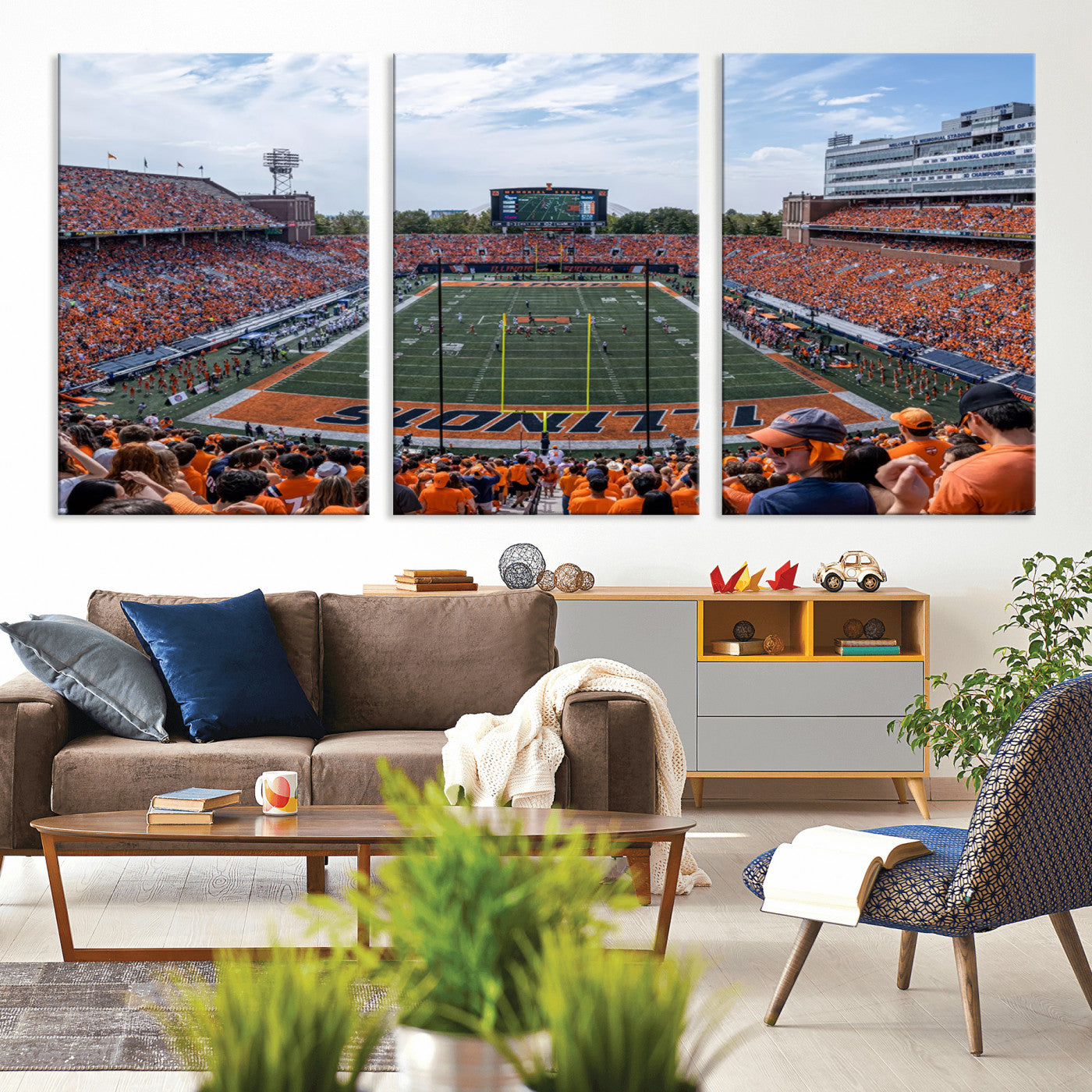 MGV-CV-60X30-3P - University of Illinois Fighting Illini Football Team Print Canvas - Champaign Illinois Memorial