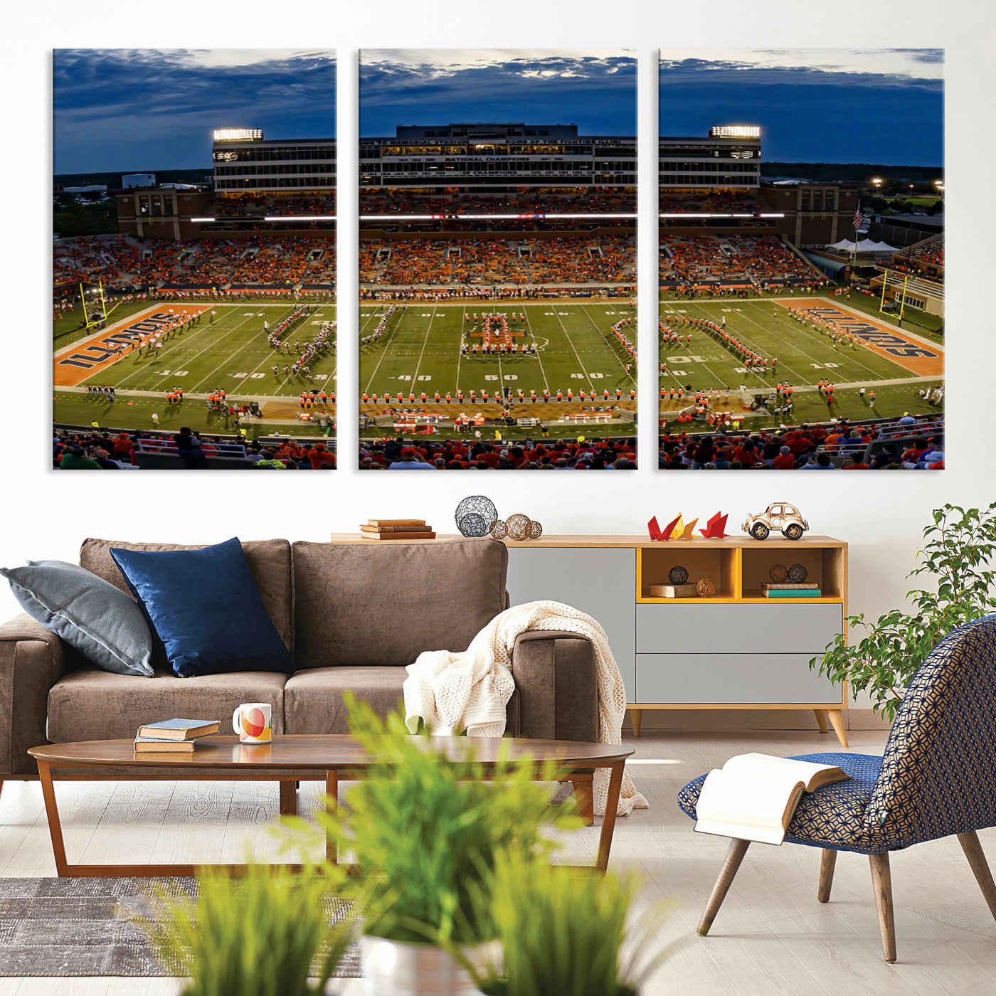 MGV-CV-60X30-3P - University of Illinois Fighting Illini Football Team Print - Champaign Illinois Memorial Stadium