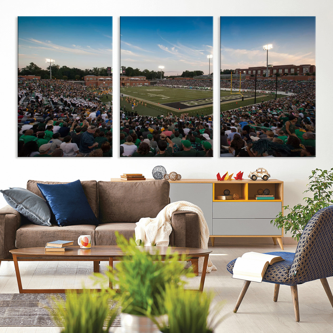 MGV-CV-60X30-3P - University of Charlotte 49ers Football Team Print - Charlotte Jerry Richardson Stadium Wall Art