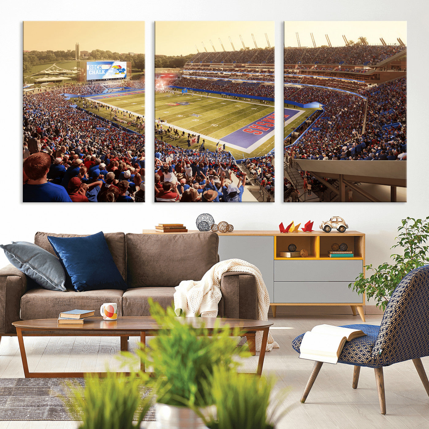 MGV-CV-60X30-3P - University of Kansas Jayhawks Football Team Print - Lawrence Kansas Memorial Stadium Wall Art Canvas