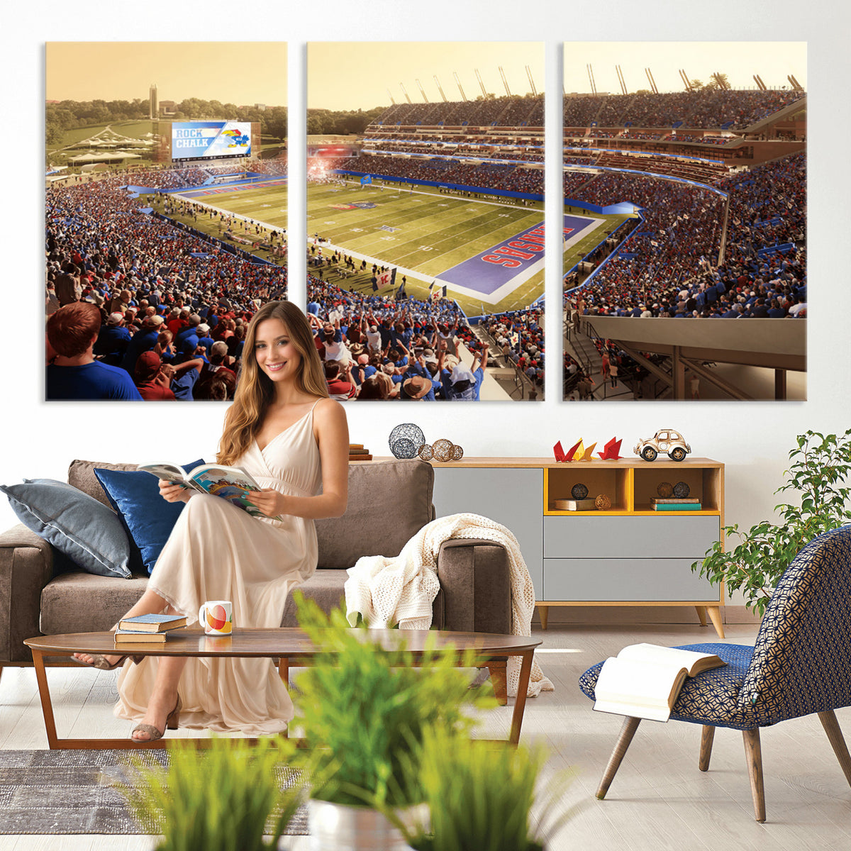 71731-MGV-CV-36X24 - University of Kansas Jayhawks Football Team Print - Lawrence Kansas Memorial Stadium Wall Art Canvas