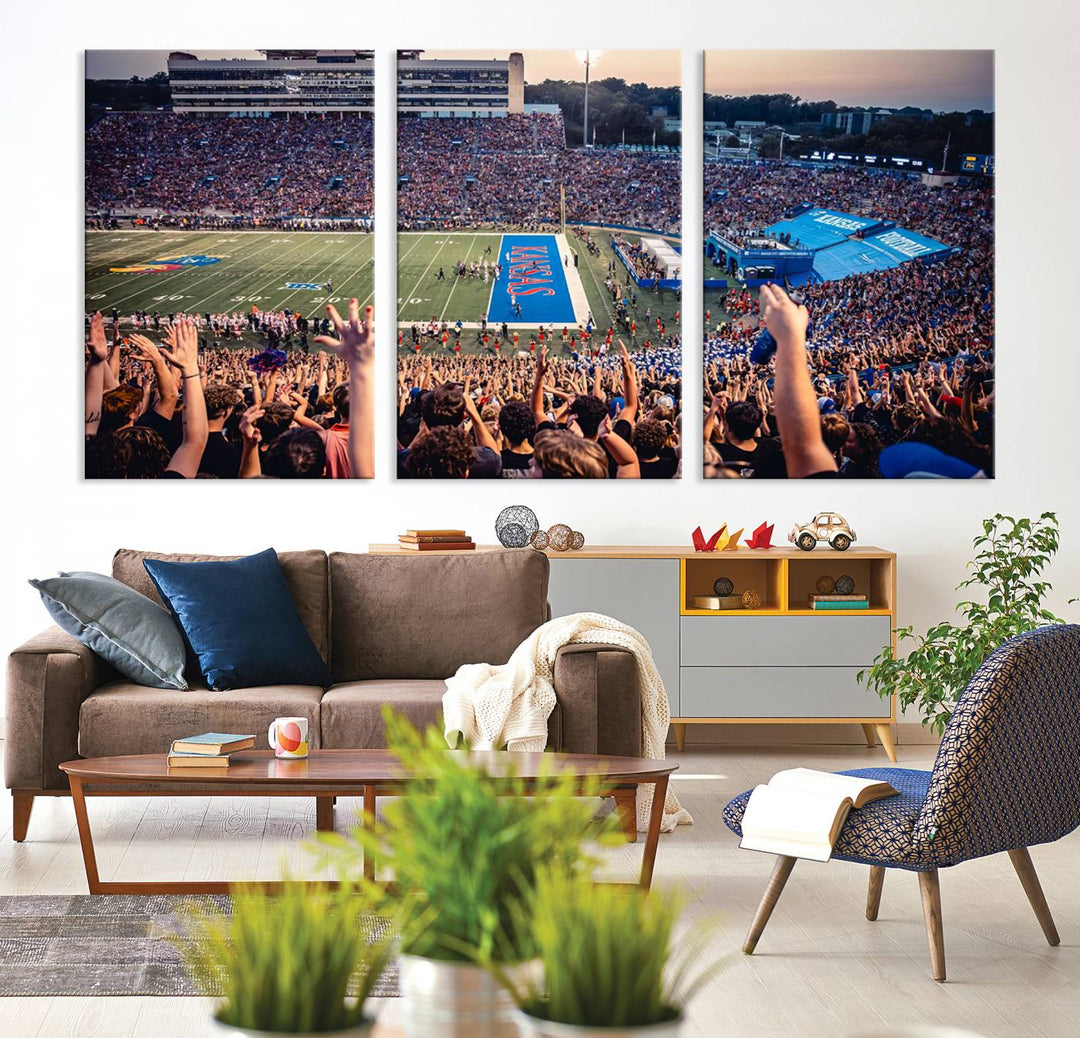 University of Kansas Jayhawks Football Team Print - Lawrence Kansas Memorial Stadium Wall Art Canvas Print