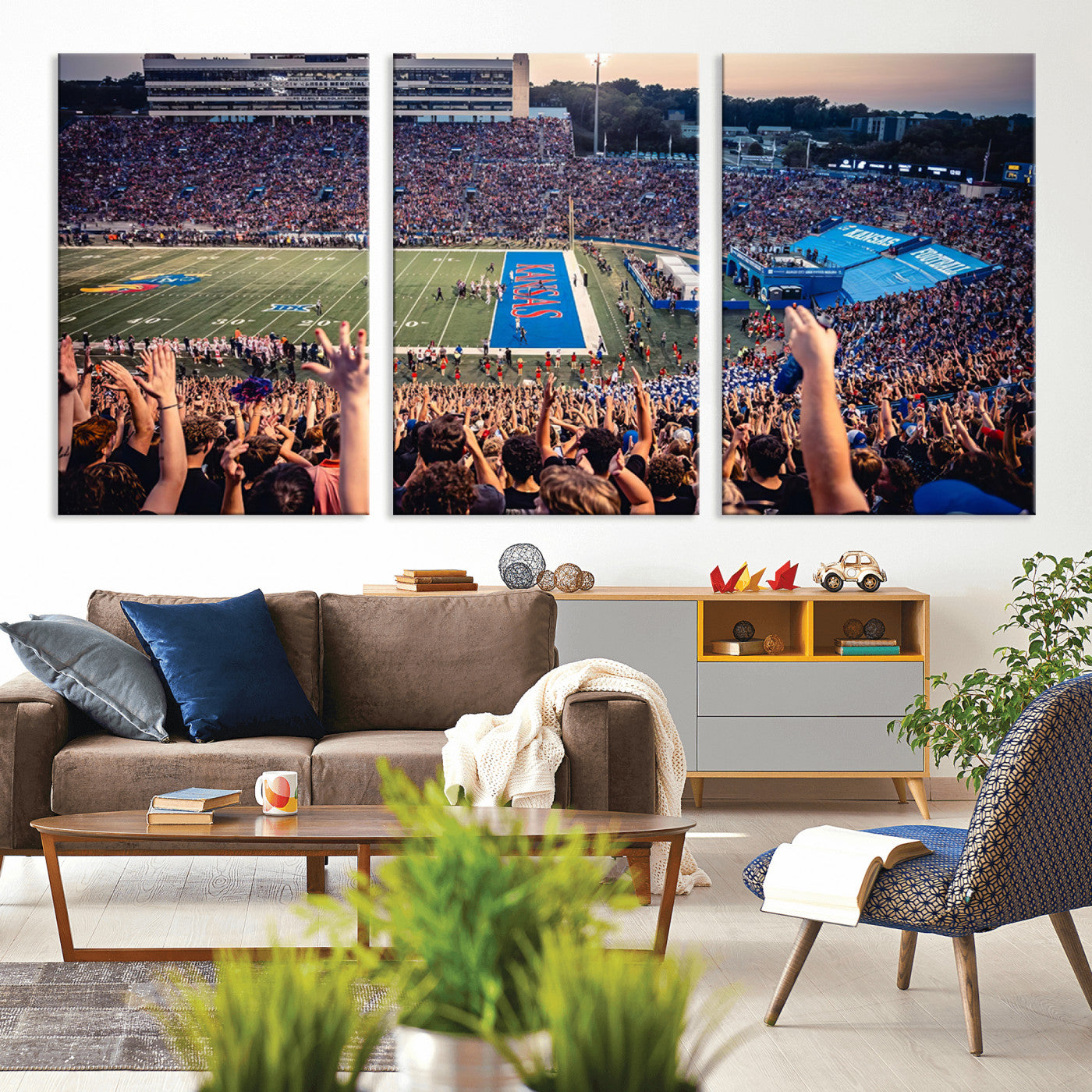 MGV-CV-60X30-3P - University of Kansas Jayhawks Football Team Art Print - Lawrence Kansas Memorial Stadium Wall Art