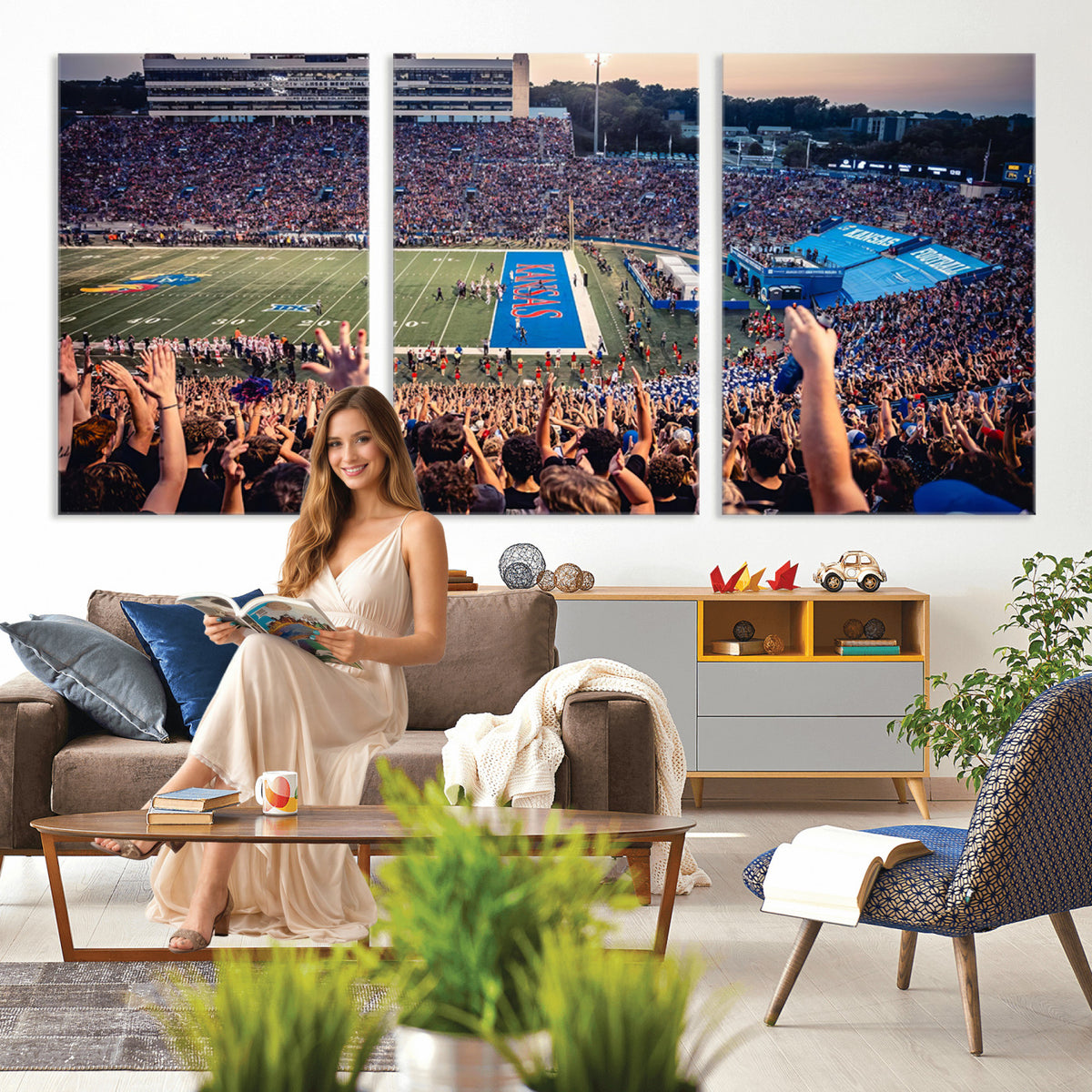 40169-MGV-CV-36X24 - University of Kansas Jayhawks Football Team Art Print - Lawrence Kansas Memorial Stadium Wall Art
