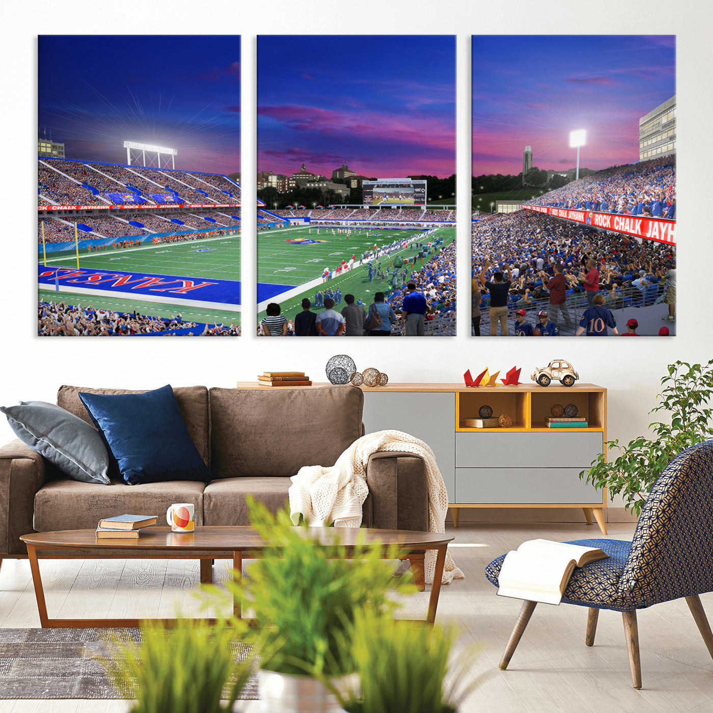 MGV-CV-60X30-3P - University of Kansas Jayhawks Football Team Print Canvas- Lawrence Kansas Memorial Stadium Wall Art