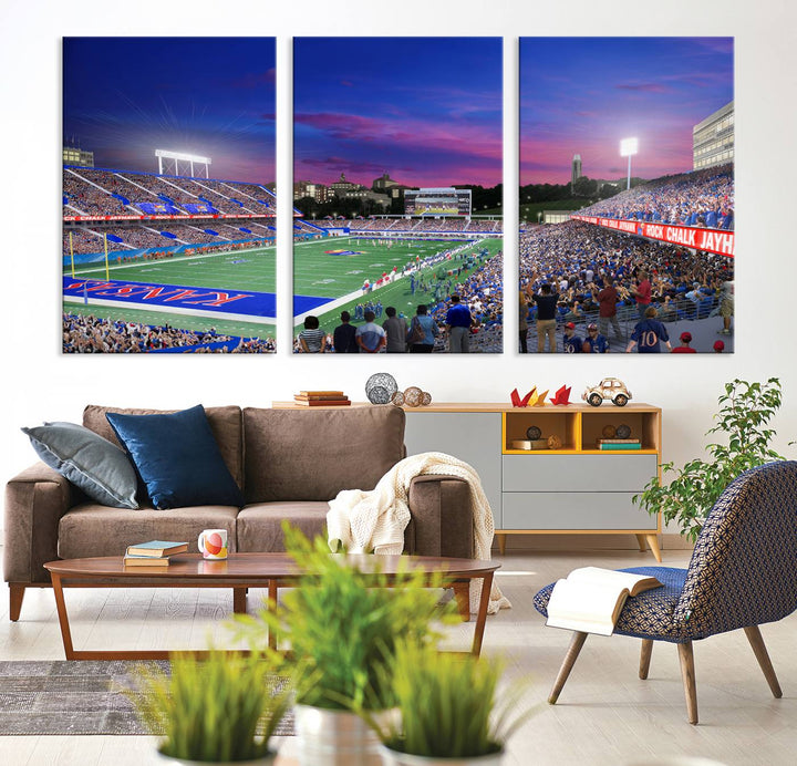 University of Kansas Jayhawks Football Team Print - Lawrence Kansas Memorial Stadium Wall Art Canvas Print