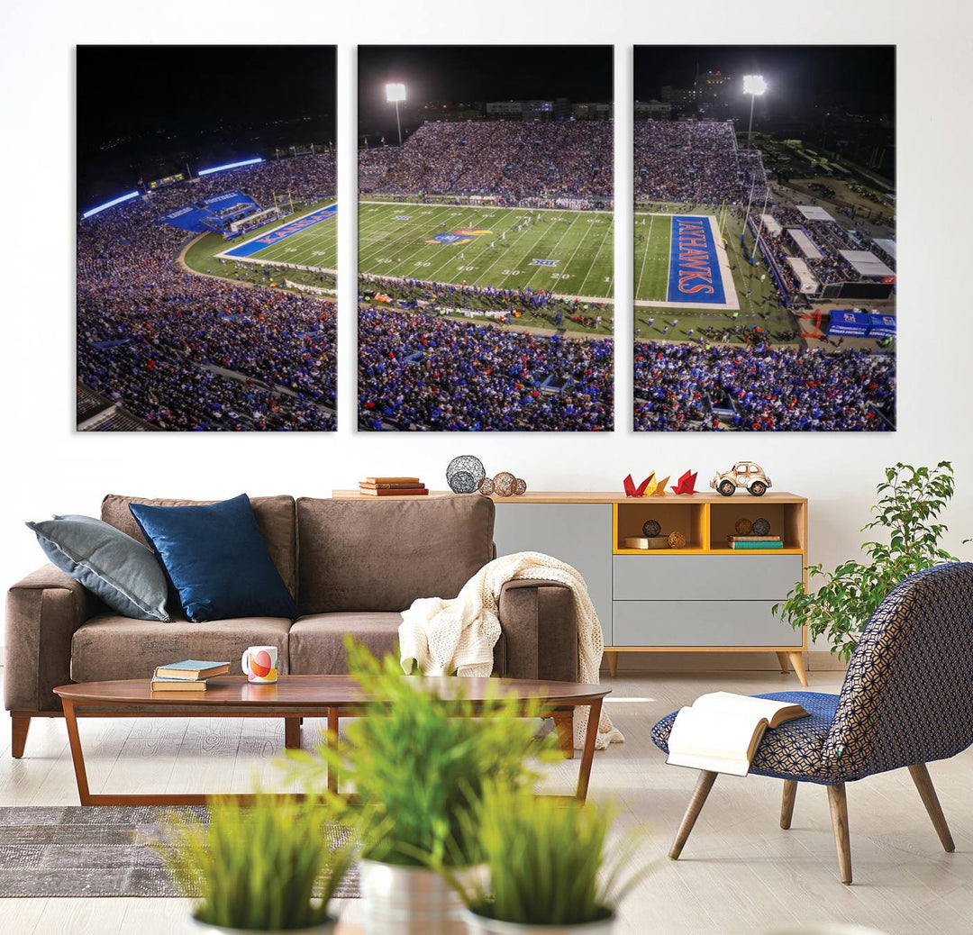 University of Kansas Jayhawks Football Team Print - Lawrence Kansas Memorial Stadium Wall Art Canvas Print