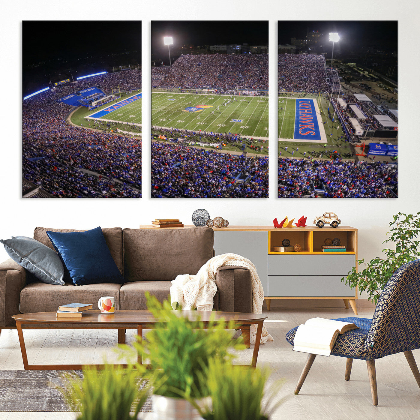 MGV-CV-60X30-3P - University of Kansas Jayhawks Football Team Print - Lawrence Kansas Memorial Stadium Wall Art Canvas