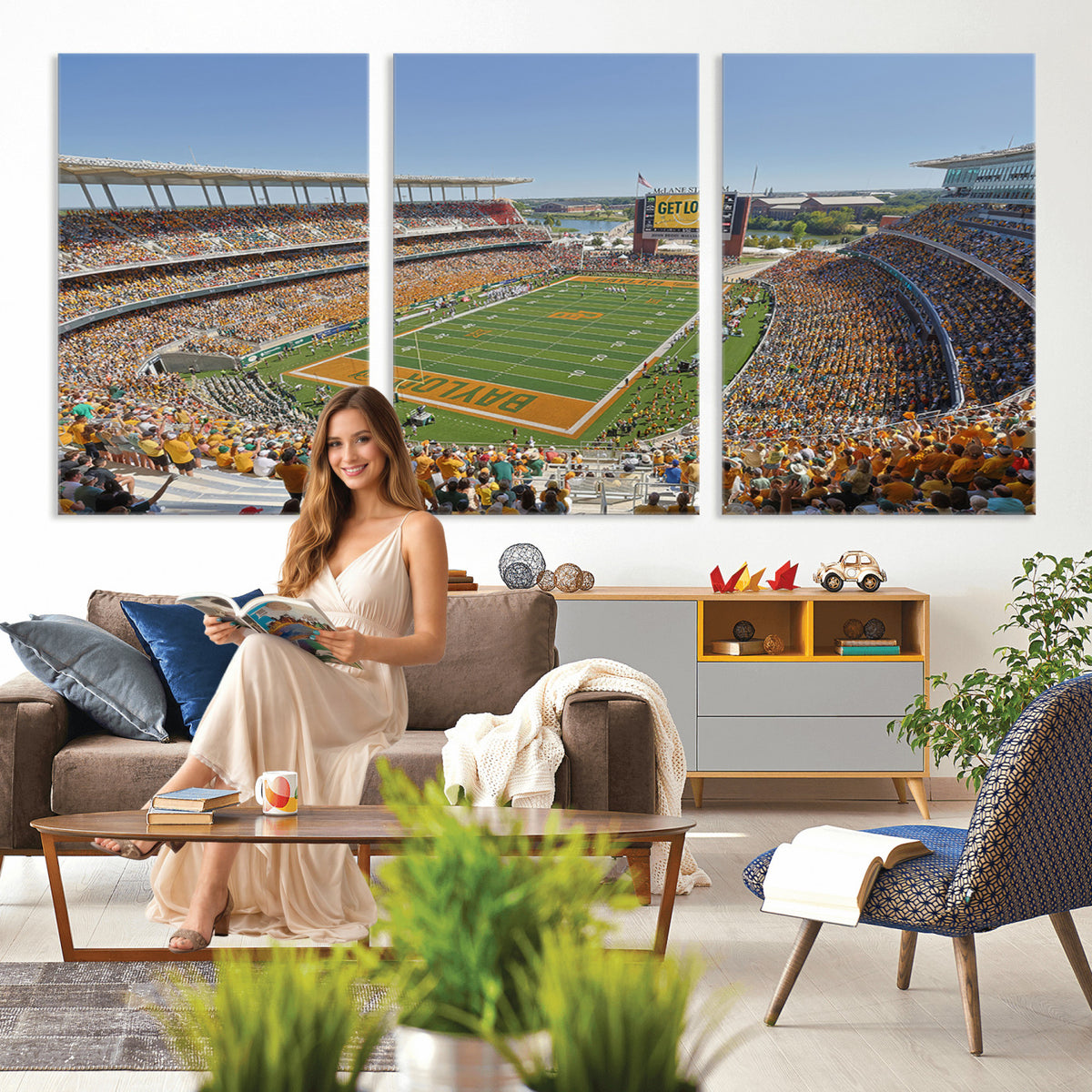 49912-MGV-CV-36X24 - Baylor University Bears Football Team Print - Waco McLane Stadium Wall Art Canvas Print