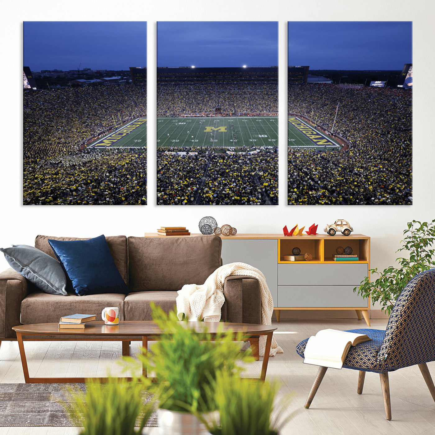 MGV-CV-60X30-3P - University of Michigan Wolverines Football Team Print - Ann Arbor Michigan Stadium Wall Art Canvas