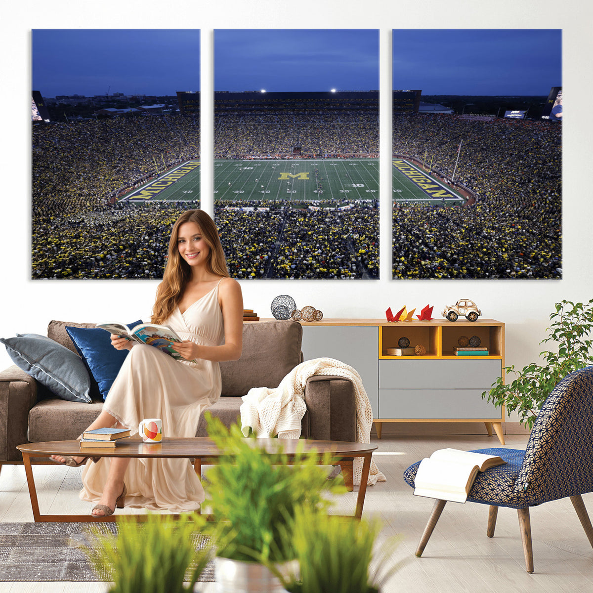 34202-MGV-CV-36X24 - University of Michigan Wolverines Football Team Print - Ann Arbor Michigan Stadium Wall Art Canvas