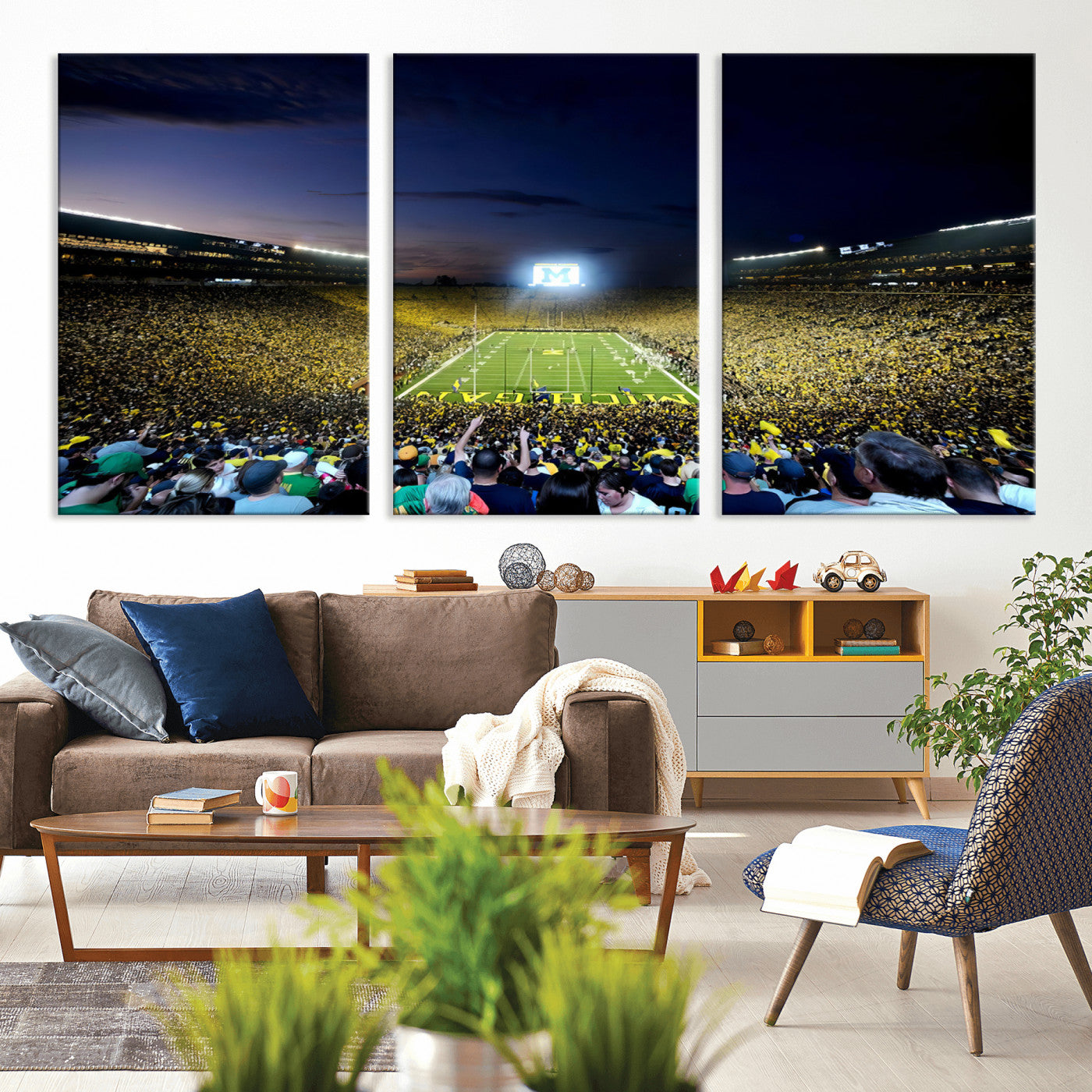 MGV-CV-60X30-3P - University of Michigan Wolverines Football Team Print - Ann Arbor Michigan Stadium Canvas Print