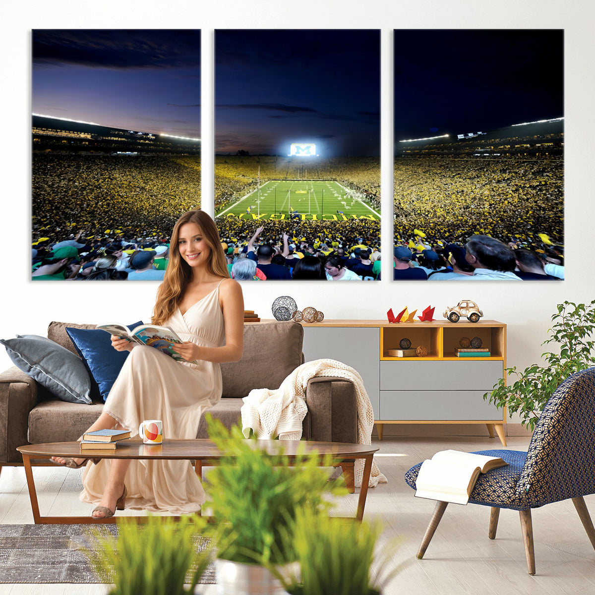 22115-MGV-CV-36X24 - University of Michigan Wolverines Football Team Print - Ann Arbor Michigan Stadium Canvas Print