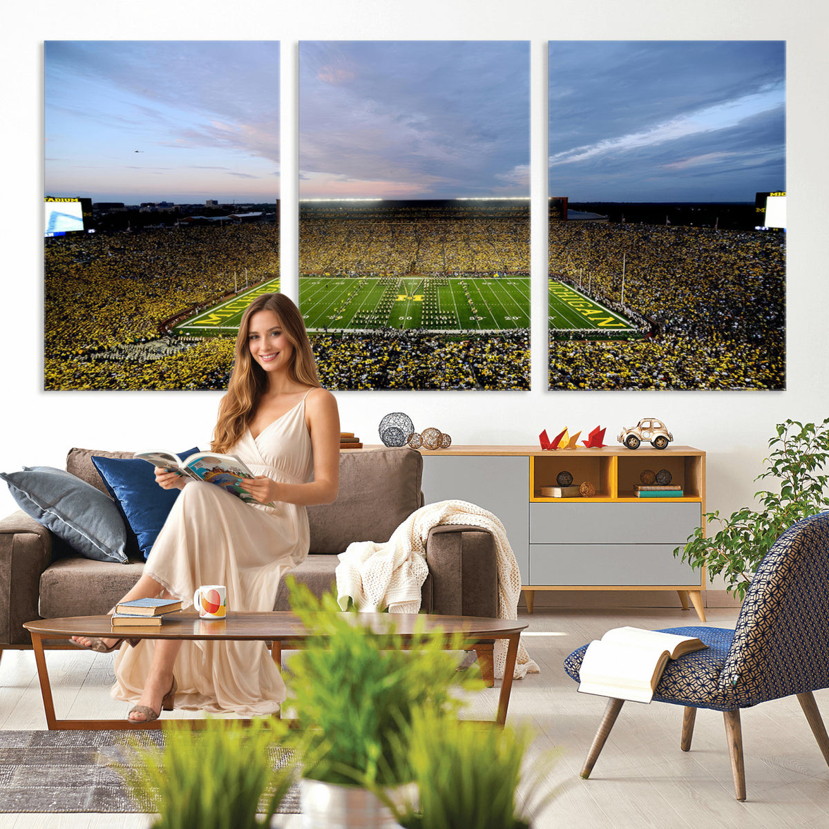 82641-MGV-CV-36X24 - University of Michigan Wolverines Football Team Print - Ann Arbor Michigan Stadium Wall Art Canvas