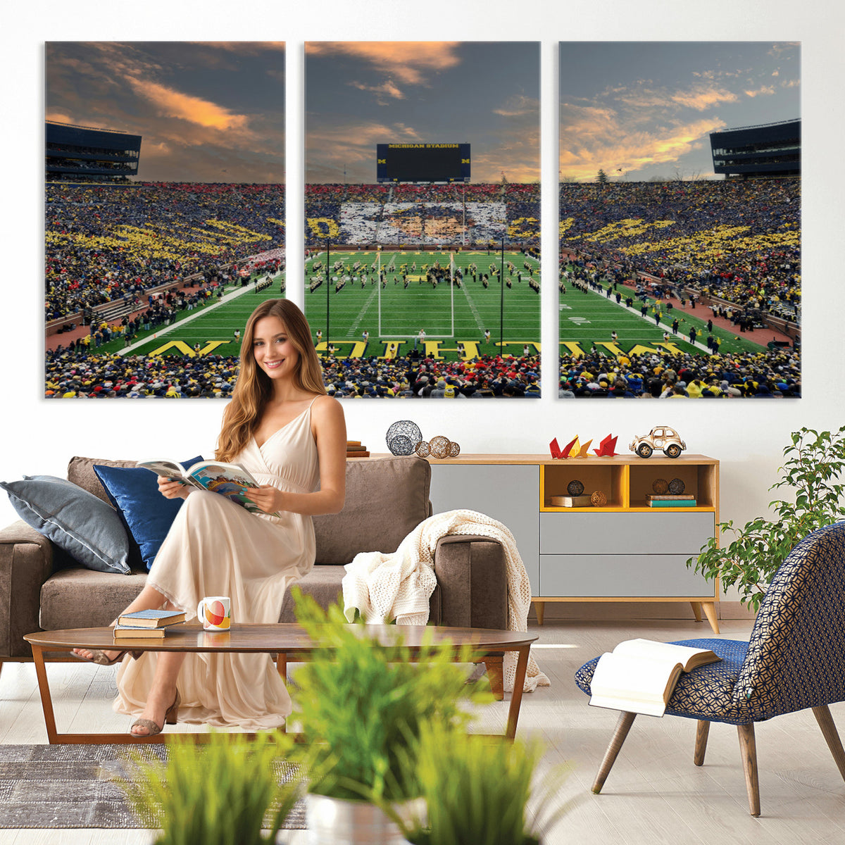 81843-MGV-CV-36X24 - University of Michigan Wolverines Print Canvas, Football Team Print - Ann Arbor Michigan Stadium